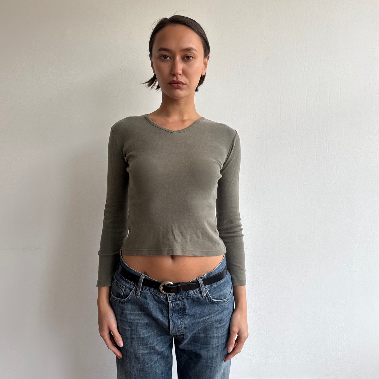 Khaki v-neck top - Size S