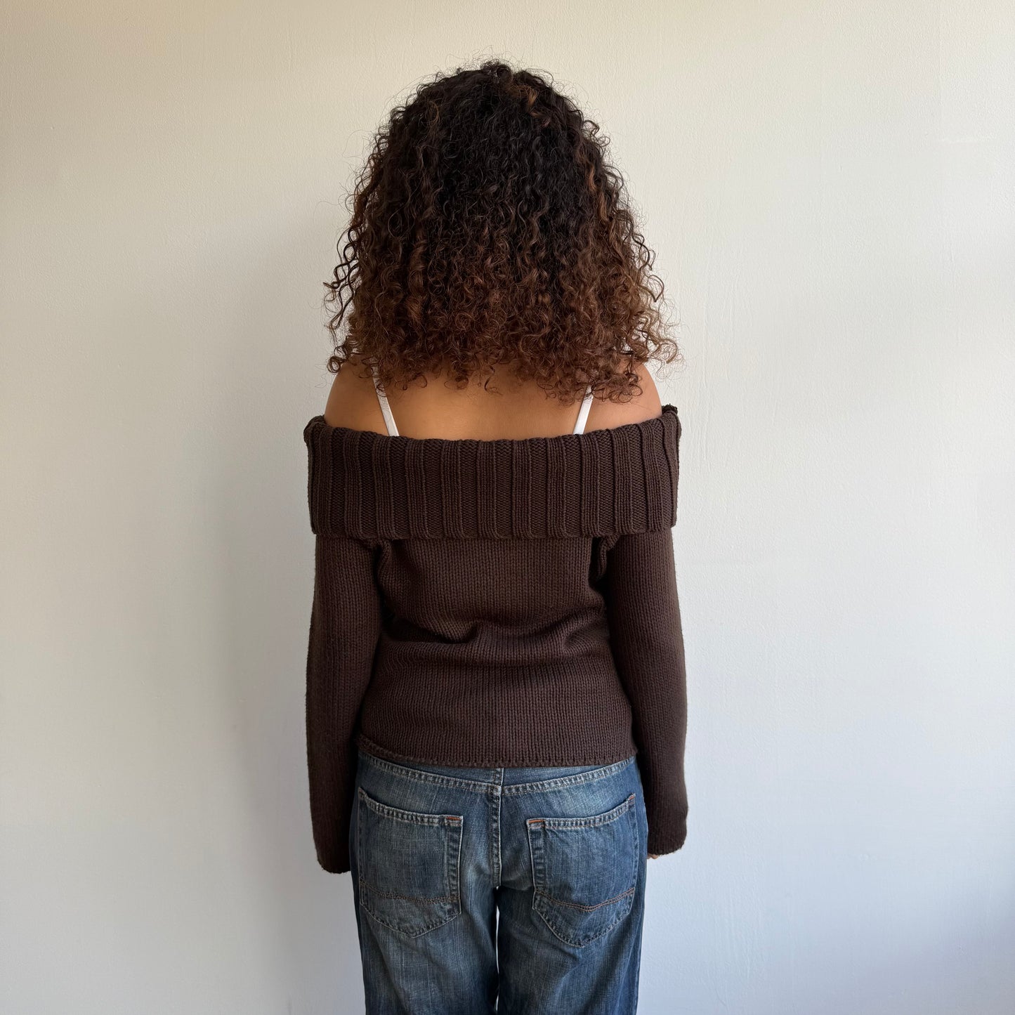 Brown knit Bardot jumper - Size M
