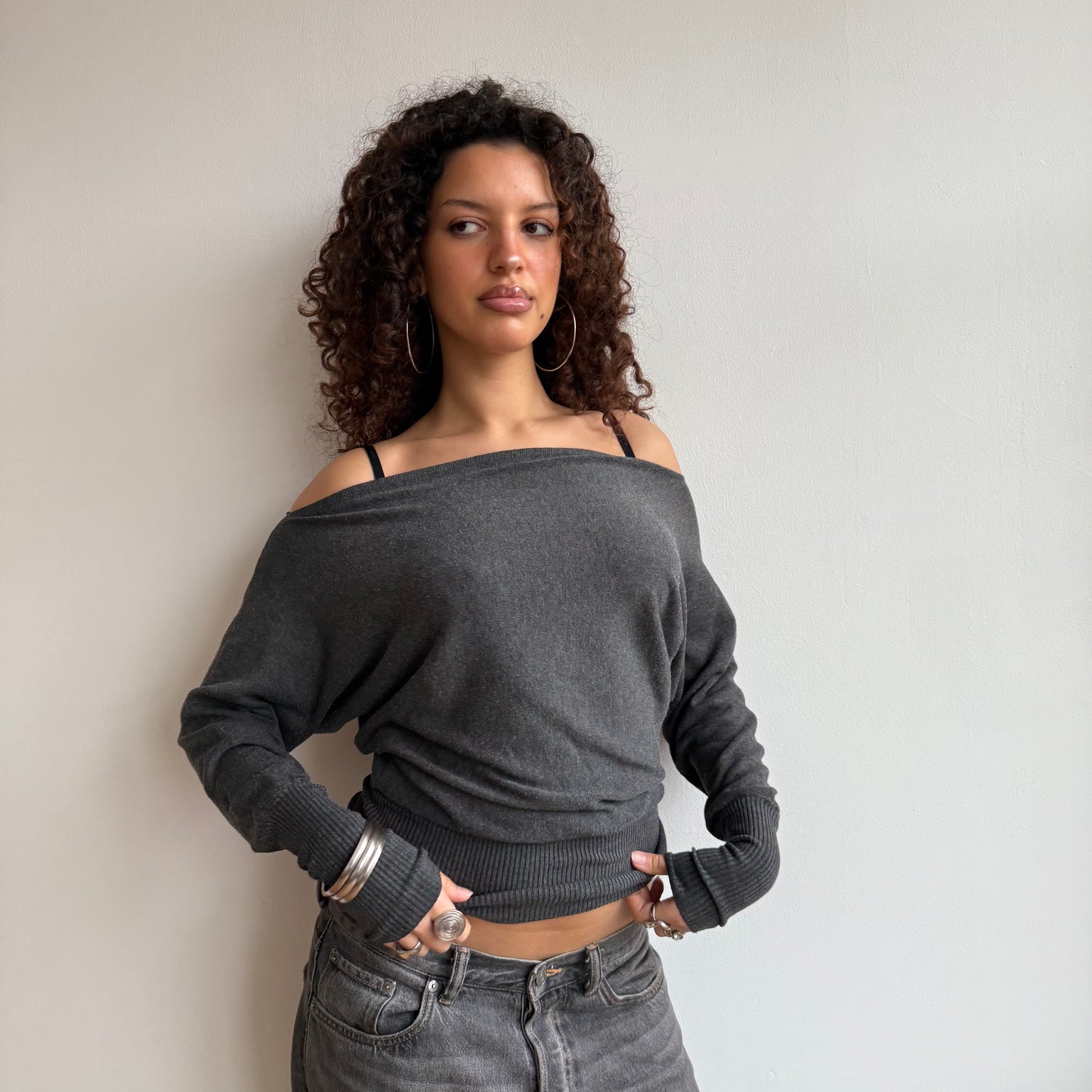 Grey slouchy knit jumper - Size S-M