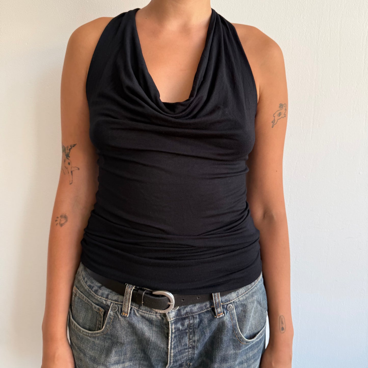 Black cowl neck keyhole top - Size S