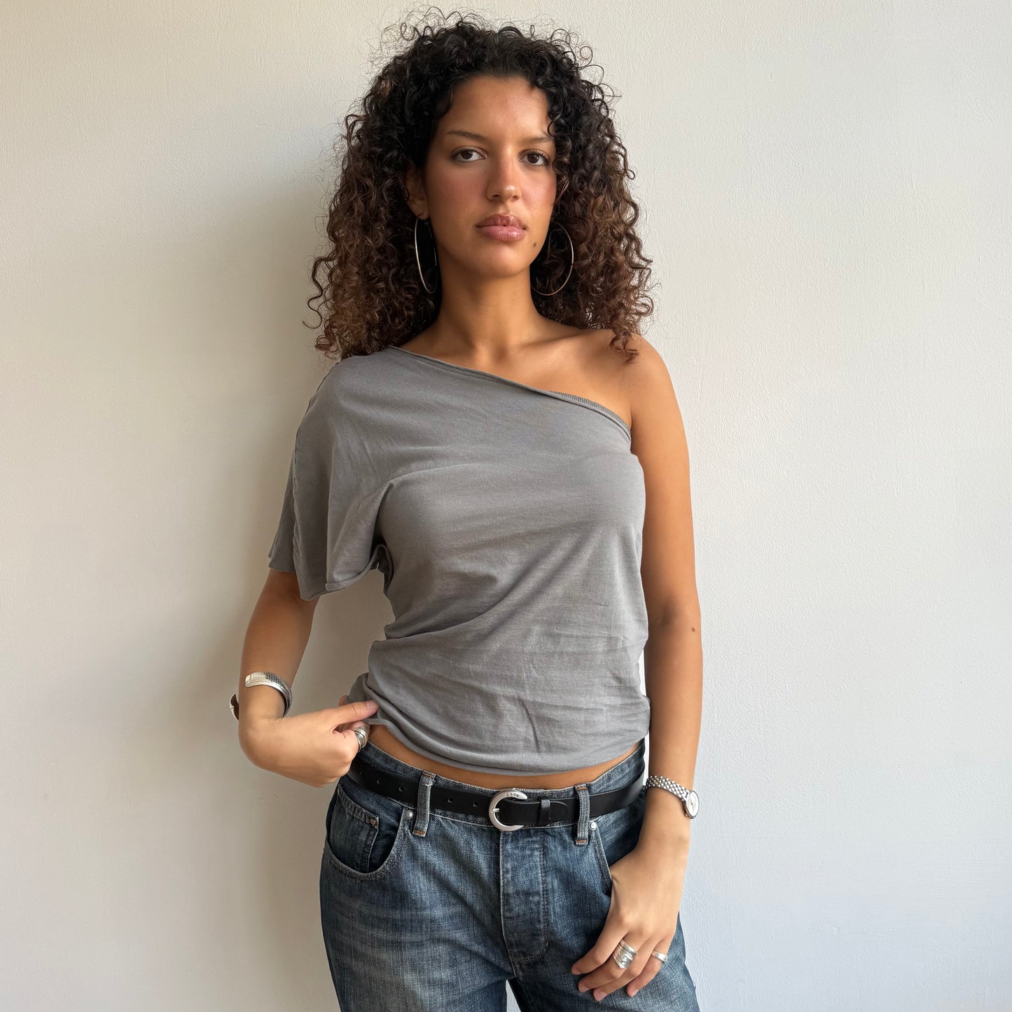 Grey one shoulder top - Size S/M