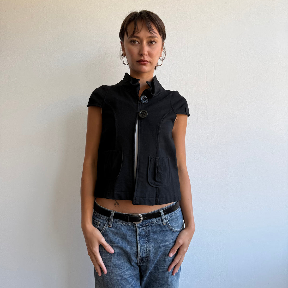 Black short sleeve peacoat - Size S