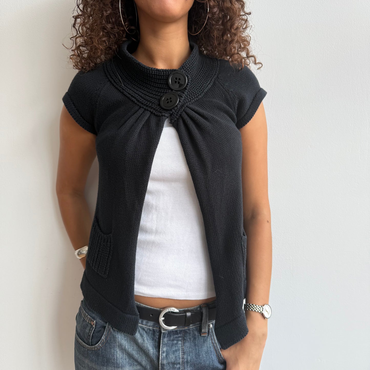 Black button neck knit - Size S