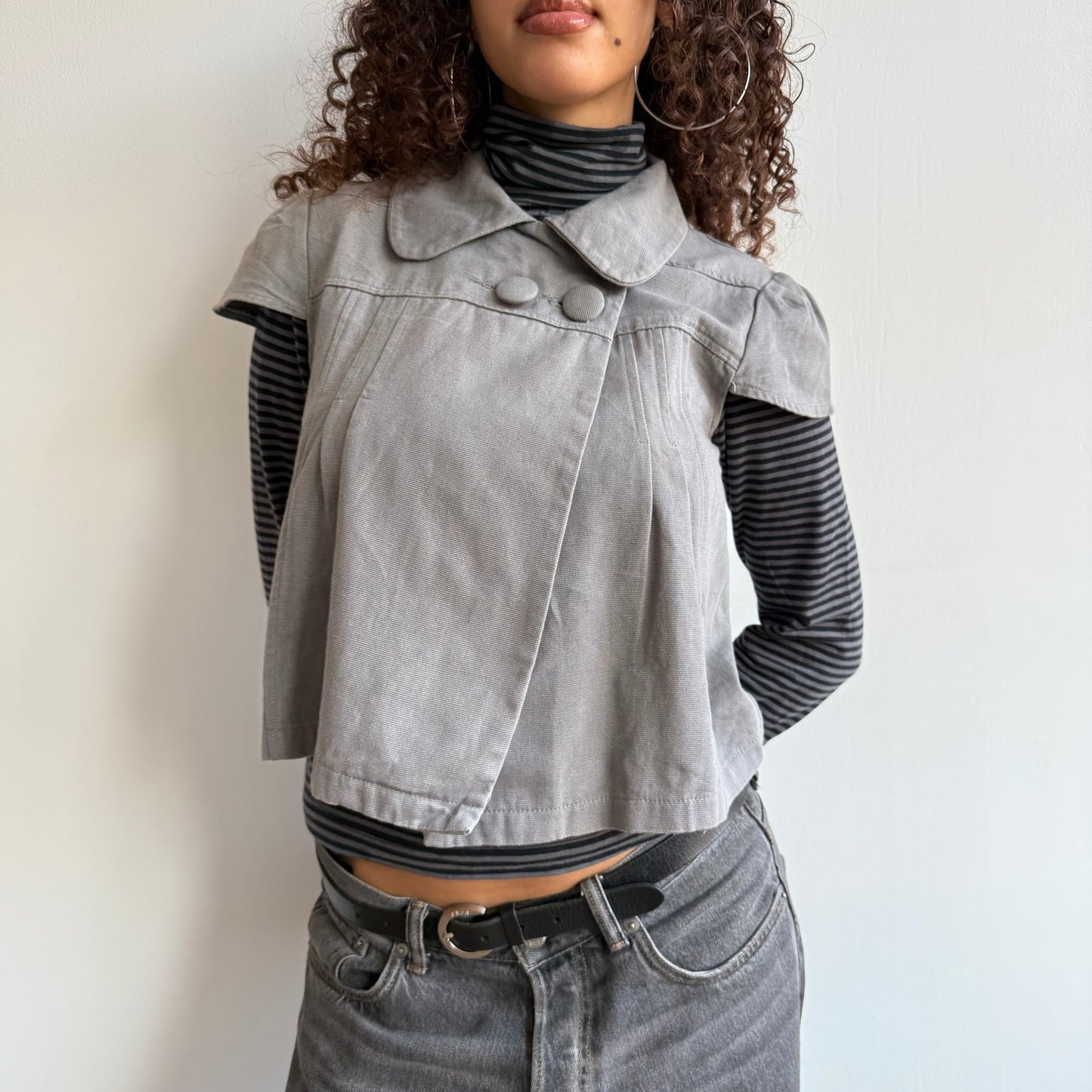 Grey short sleeve peacoat - Size S