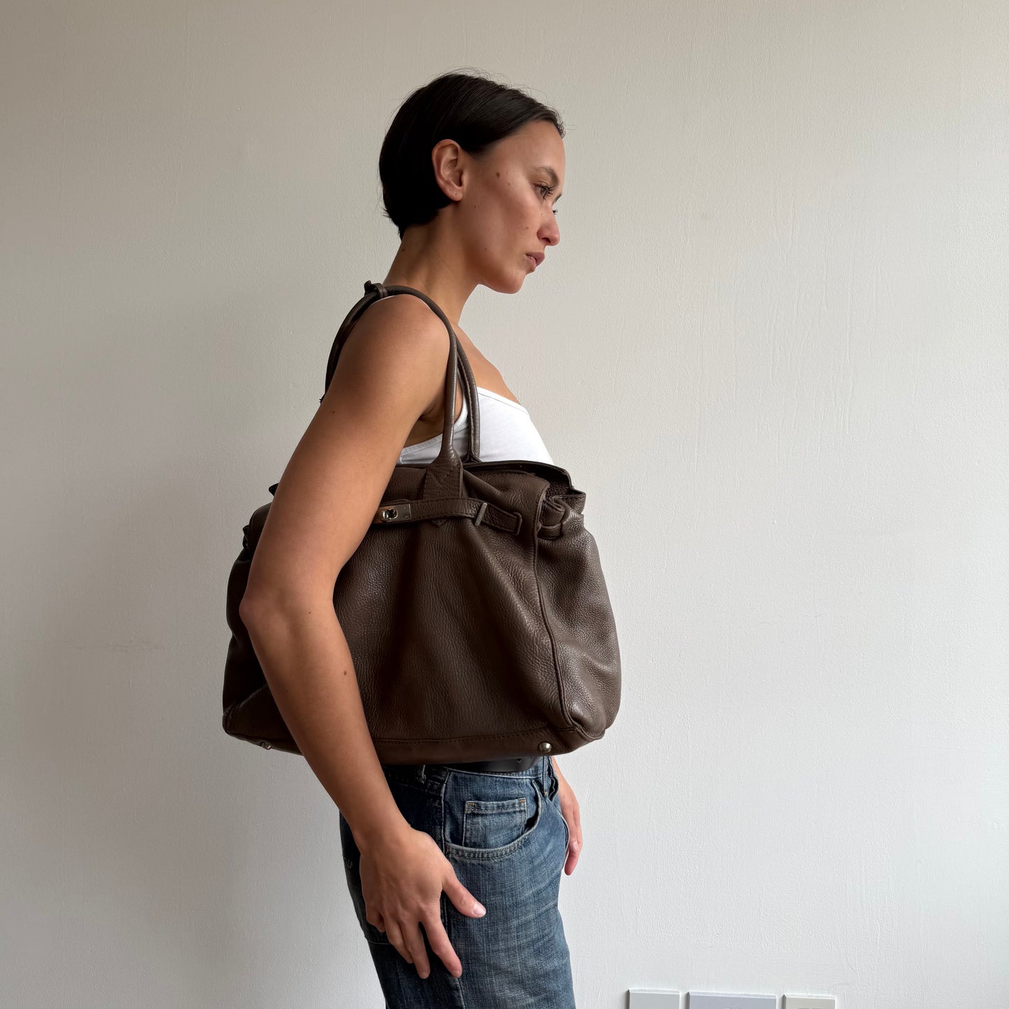Brown leather ‘firkin’ bag - One Size
