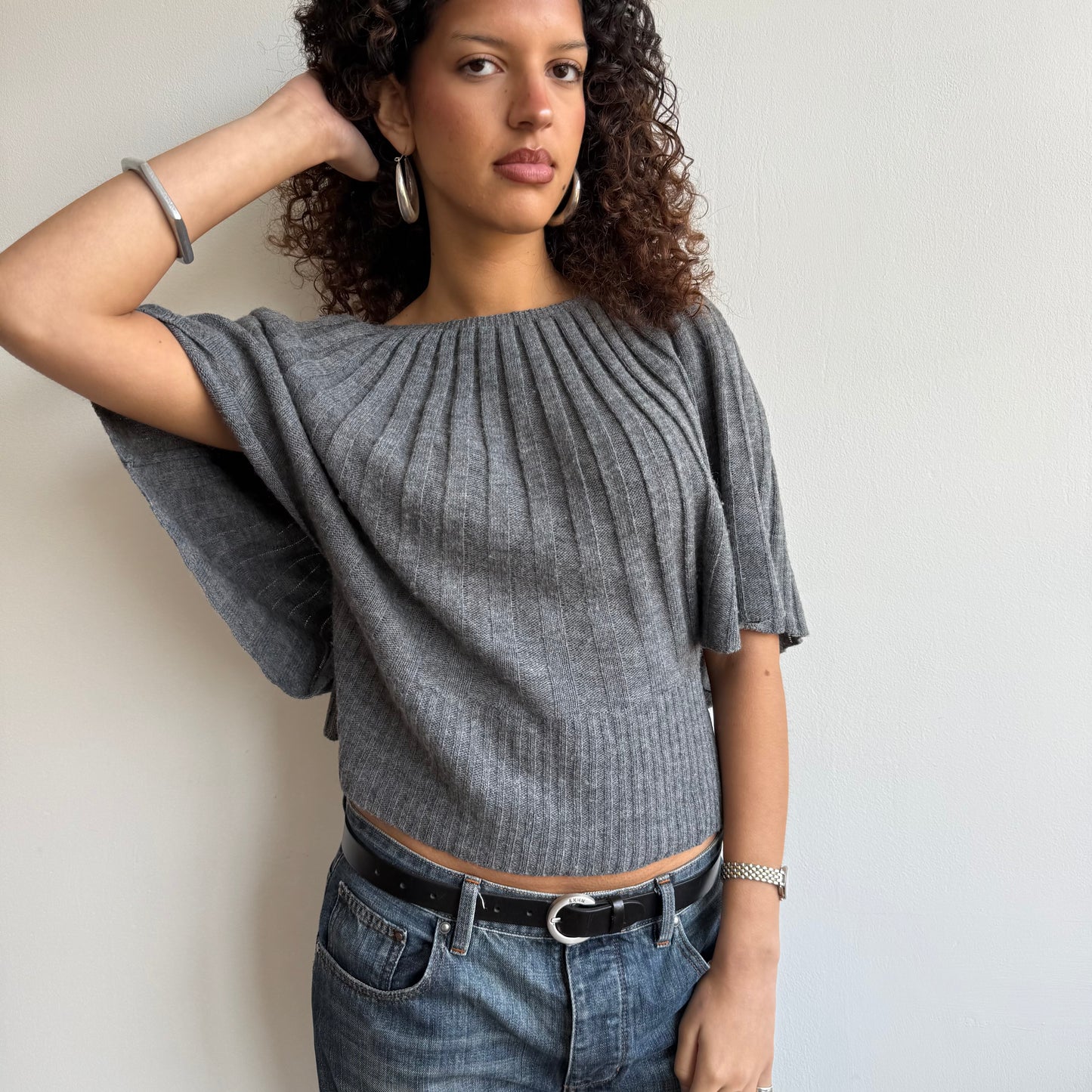 Grey ribbed batwing knit - Size L