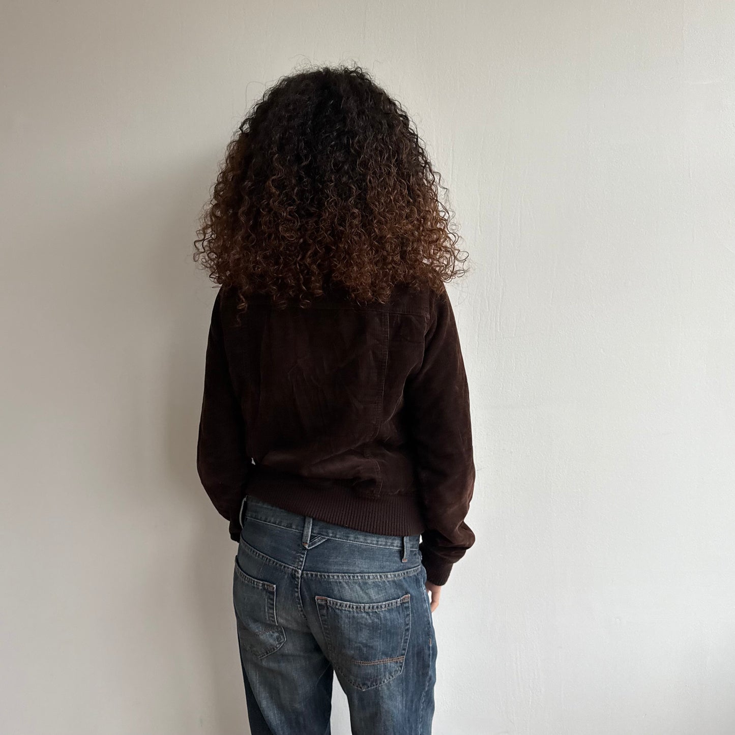 Brown cord fur collar bomber - Size M