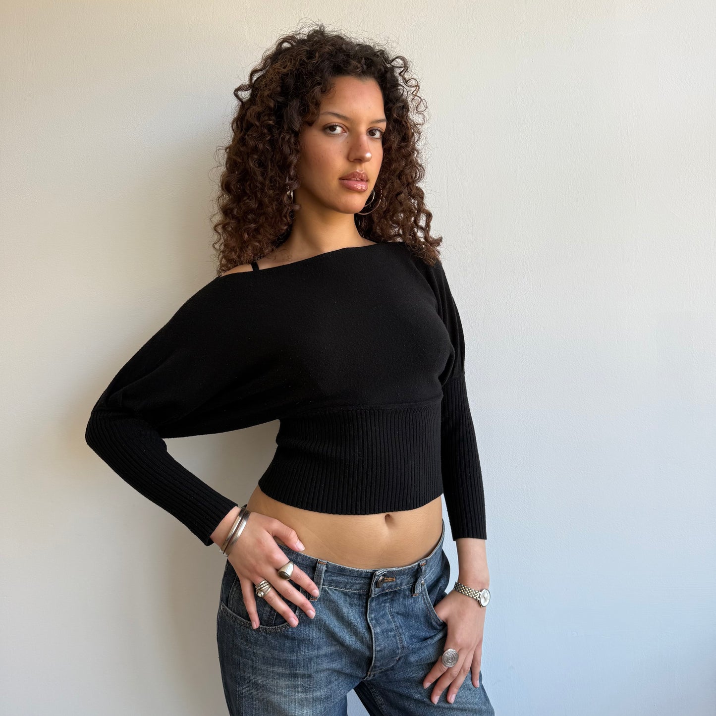 Cropped black slouchy knit - Size XS