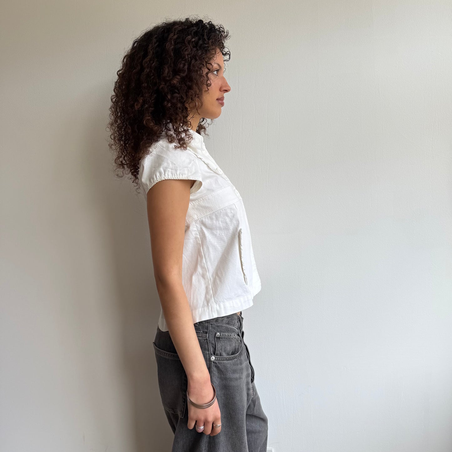 White short sleeve ruffle peacoat - Size S