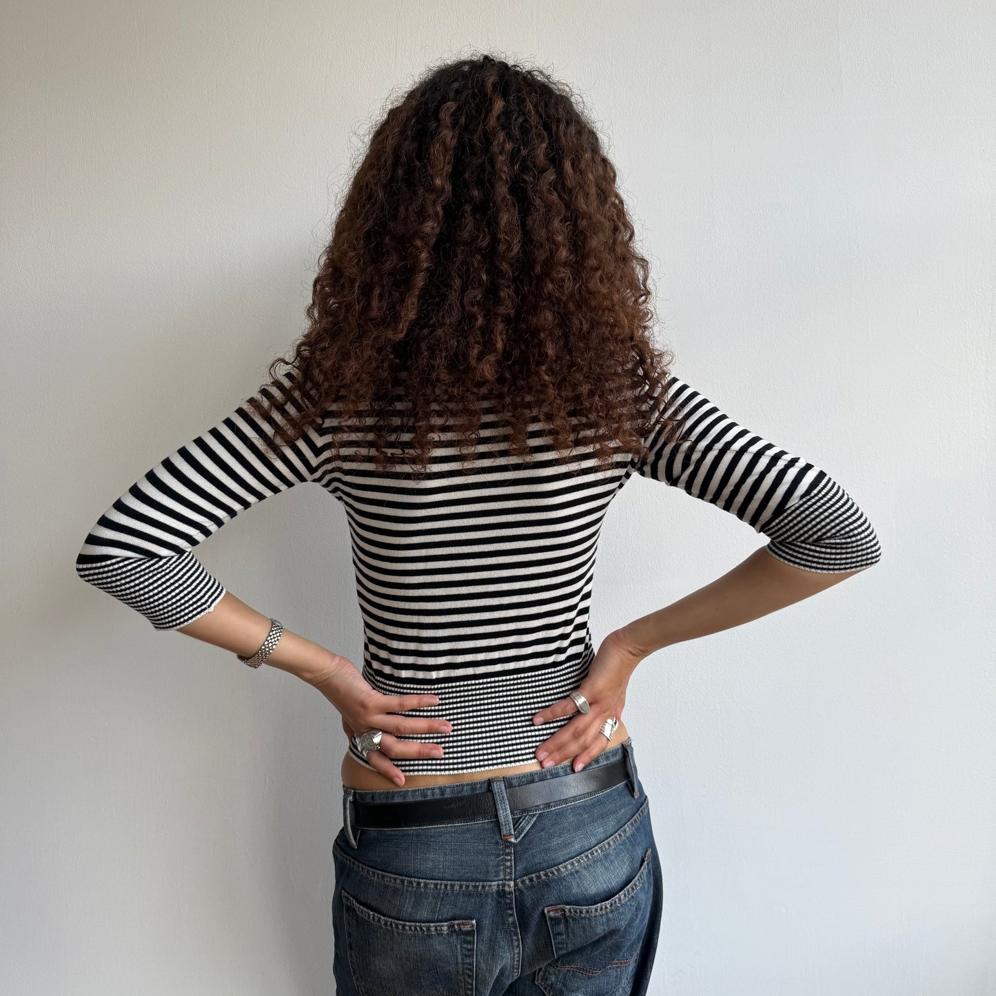 Black polka dot stripe knit - Size S