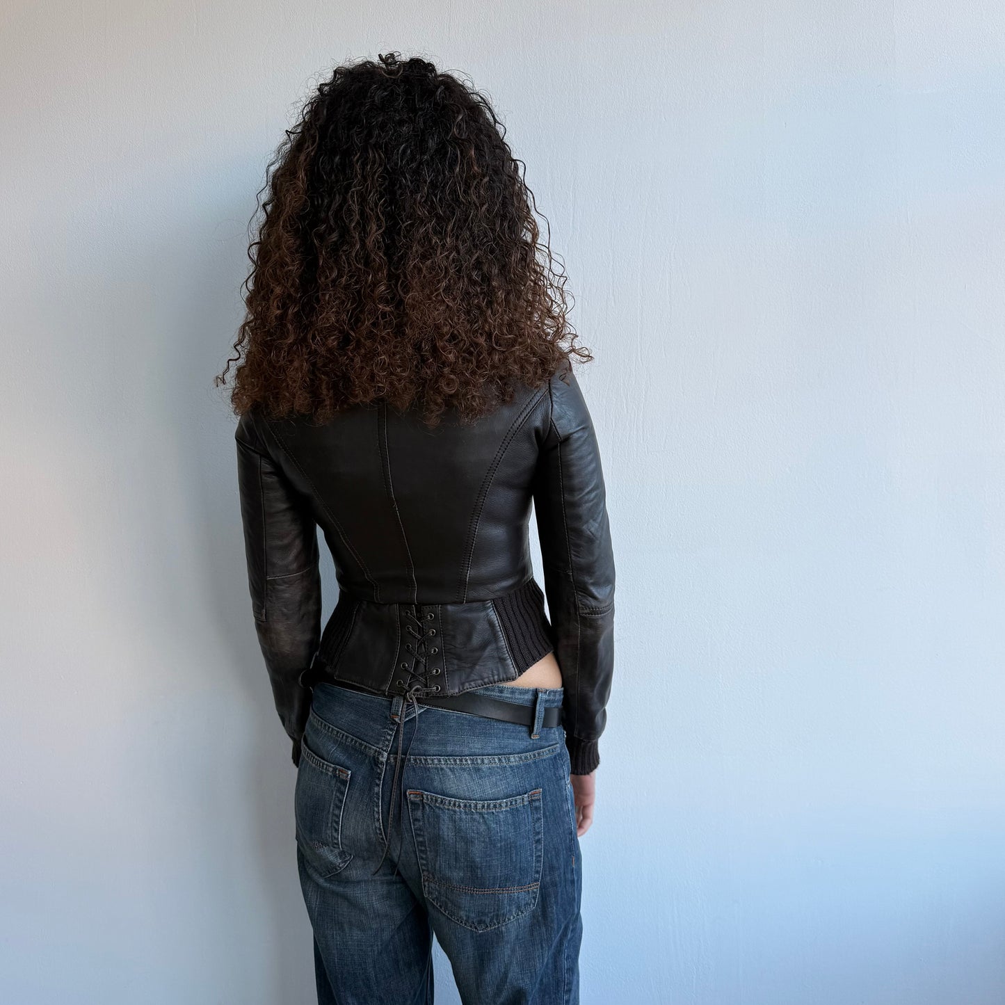 Brown leather corset jacket - Size XS