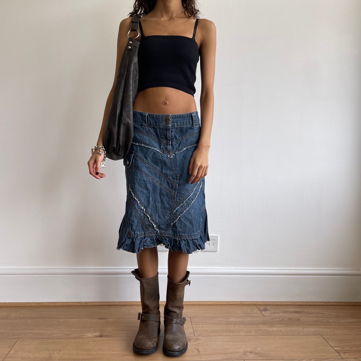 Denim patchwork midi skirt - Size S