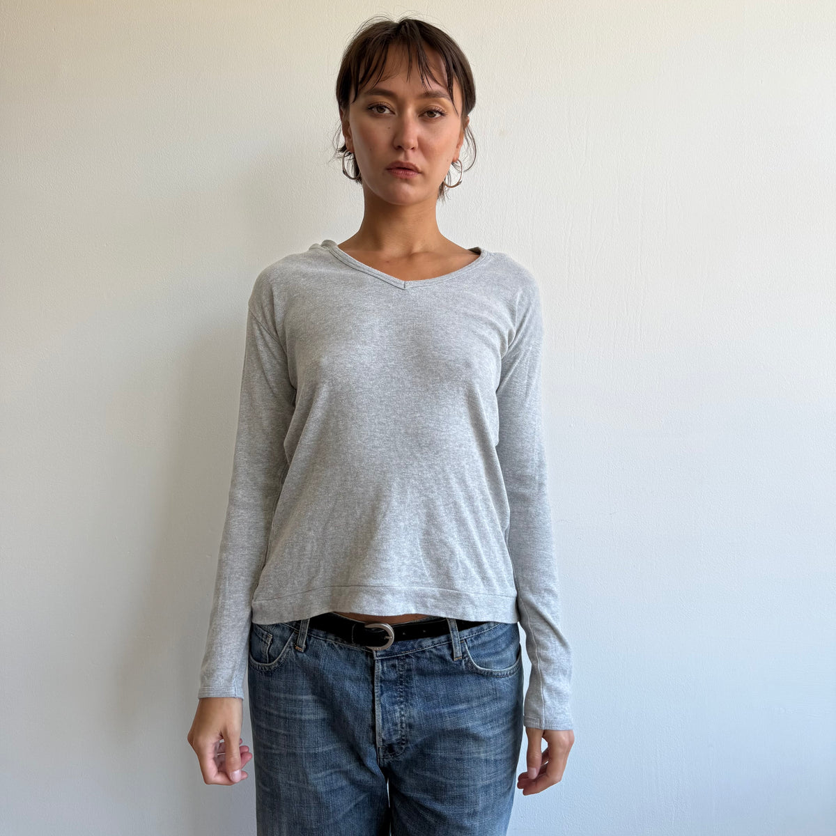 Grey hooded long sleeve top - Size M