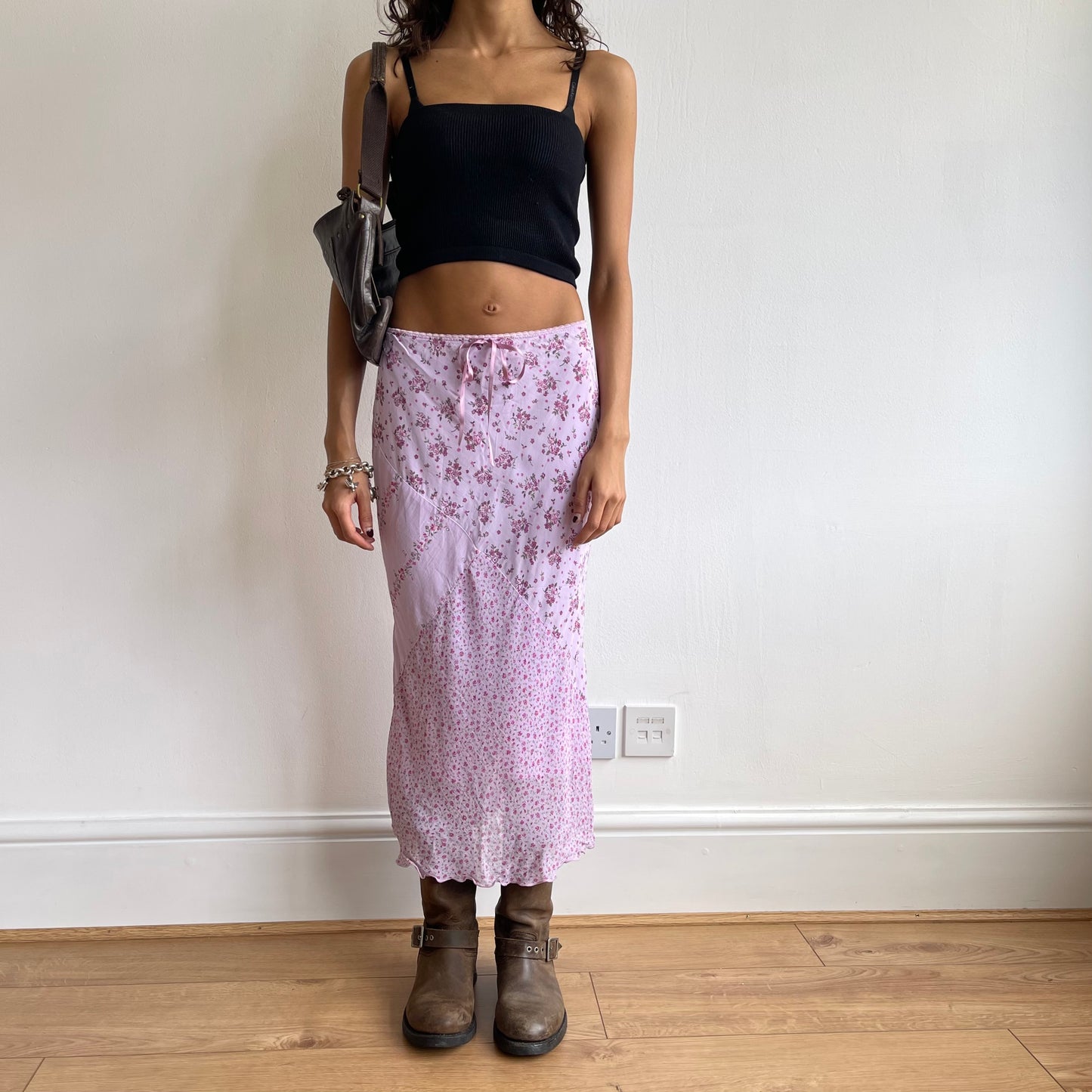 Lilac floral patchwork midi skirt - Size S