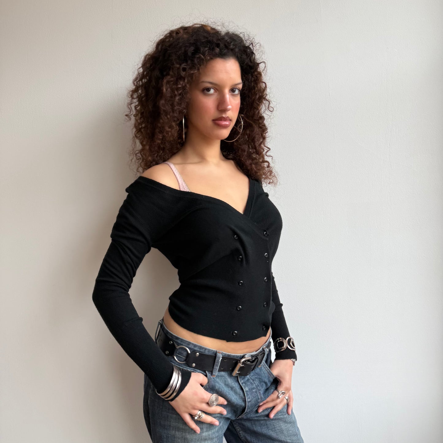 Black double breasted cardi - Size M