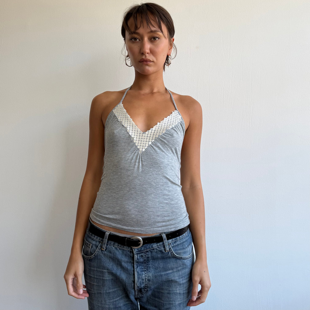 Grey sequin halter top - Size S