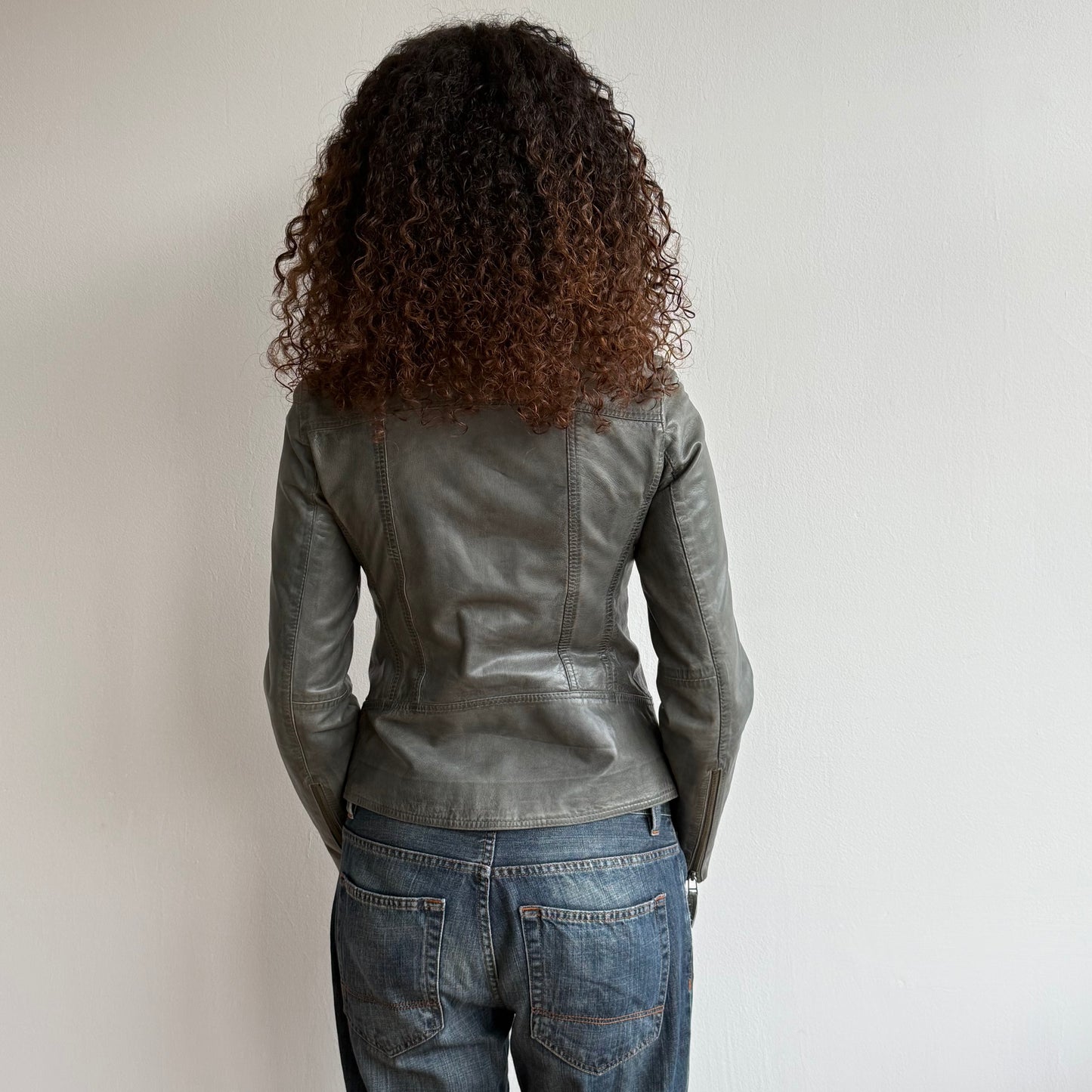 Grey leather military jacket - Size S