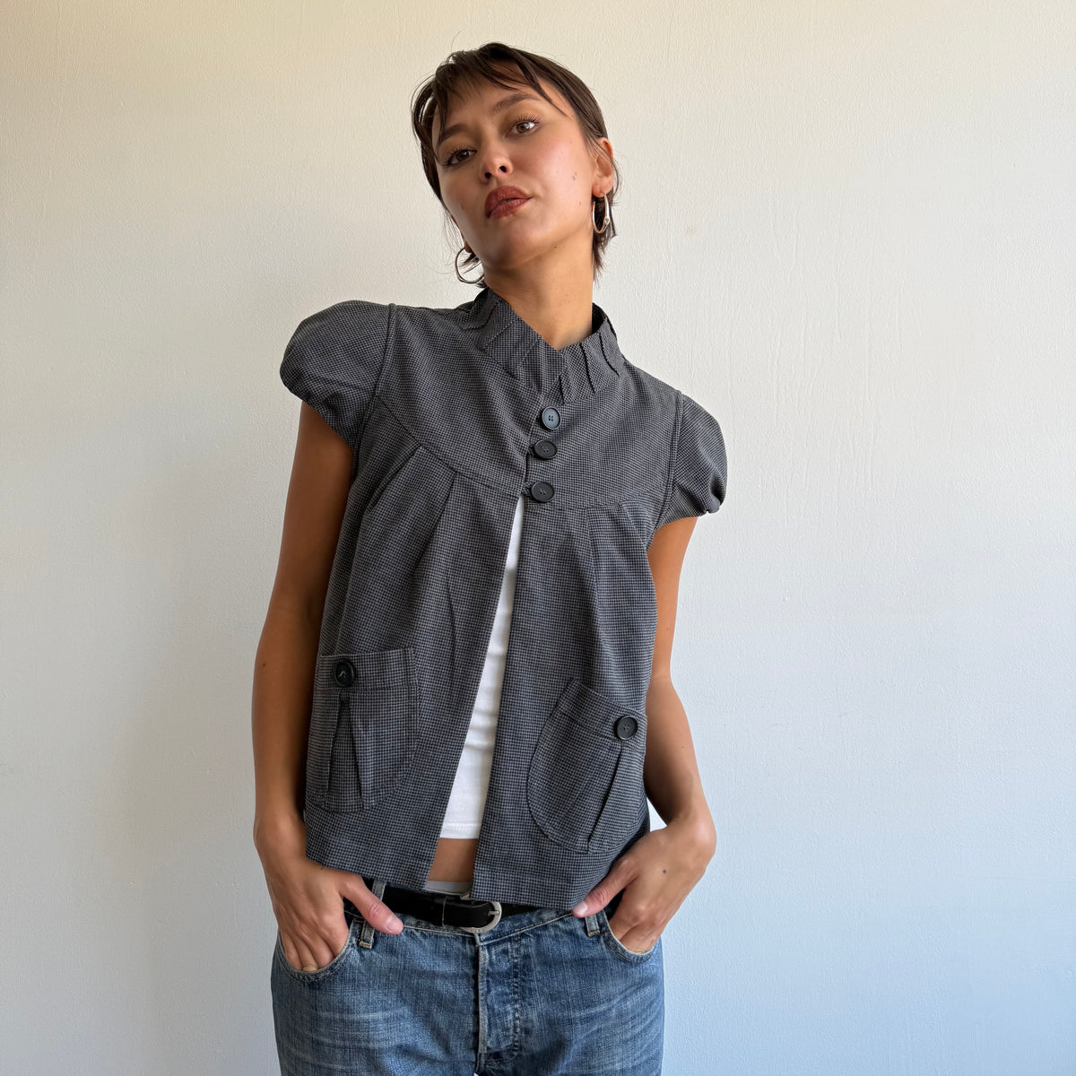 Houndstooth short sleeve peacoat - Size S