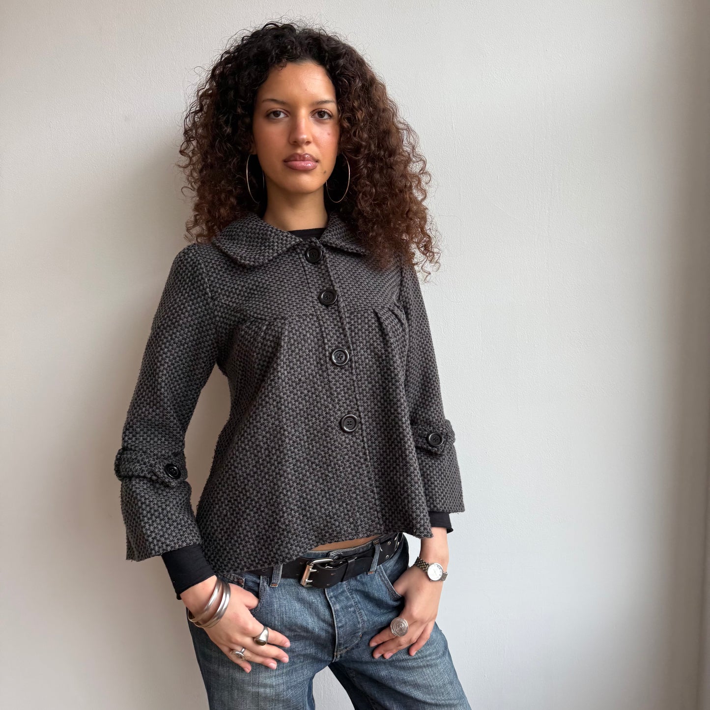 Grey round collar peacoat - Size S