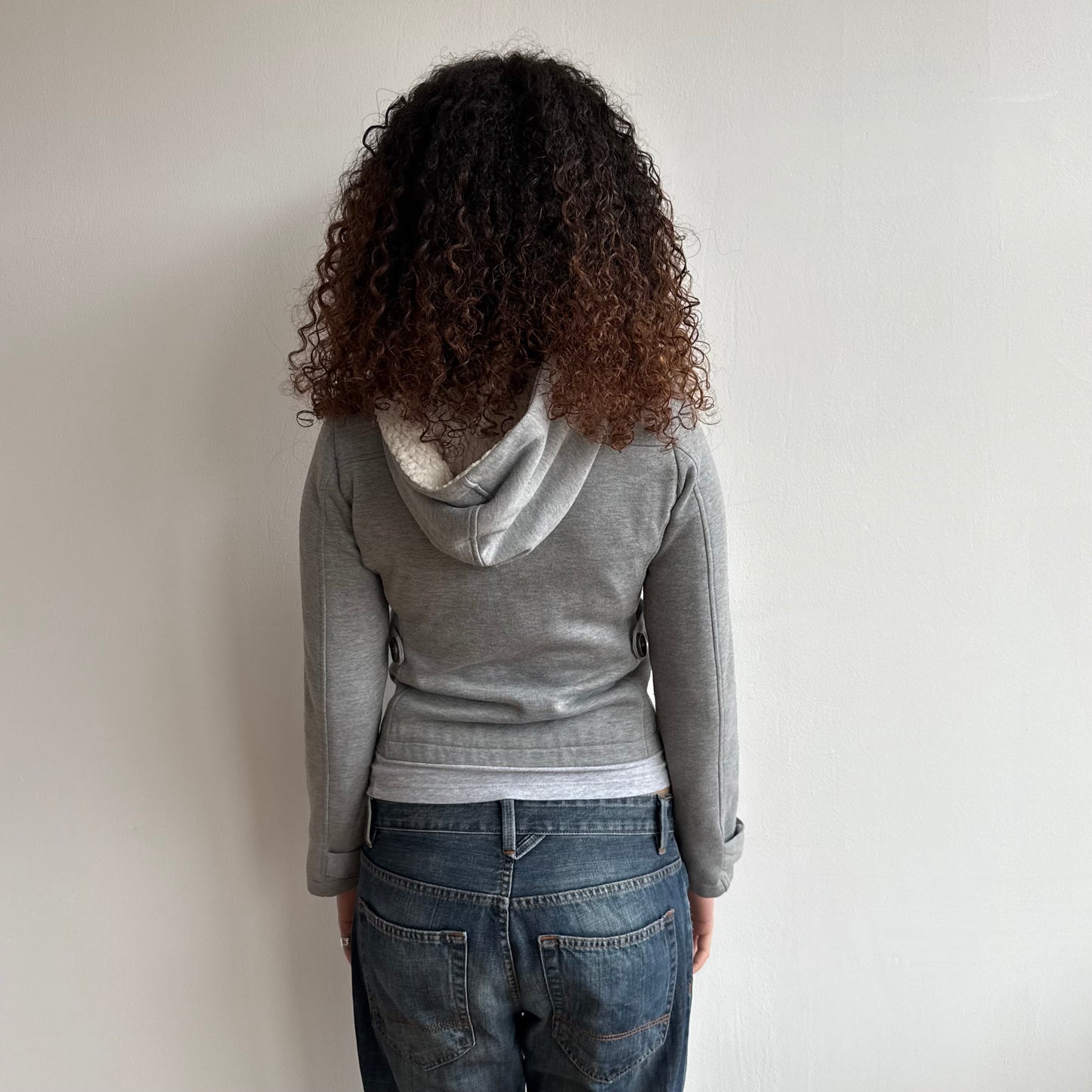 Grey hooded fleece peacoat jumper - Size S