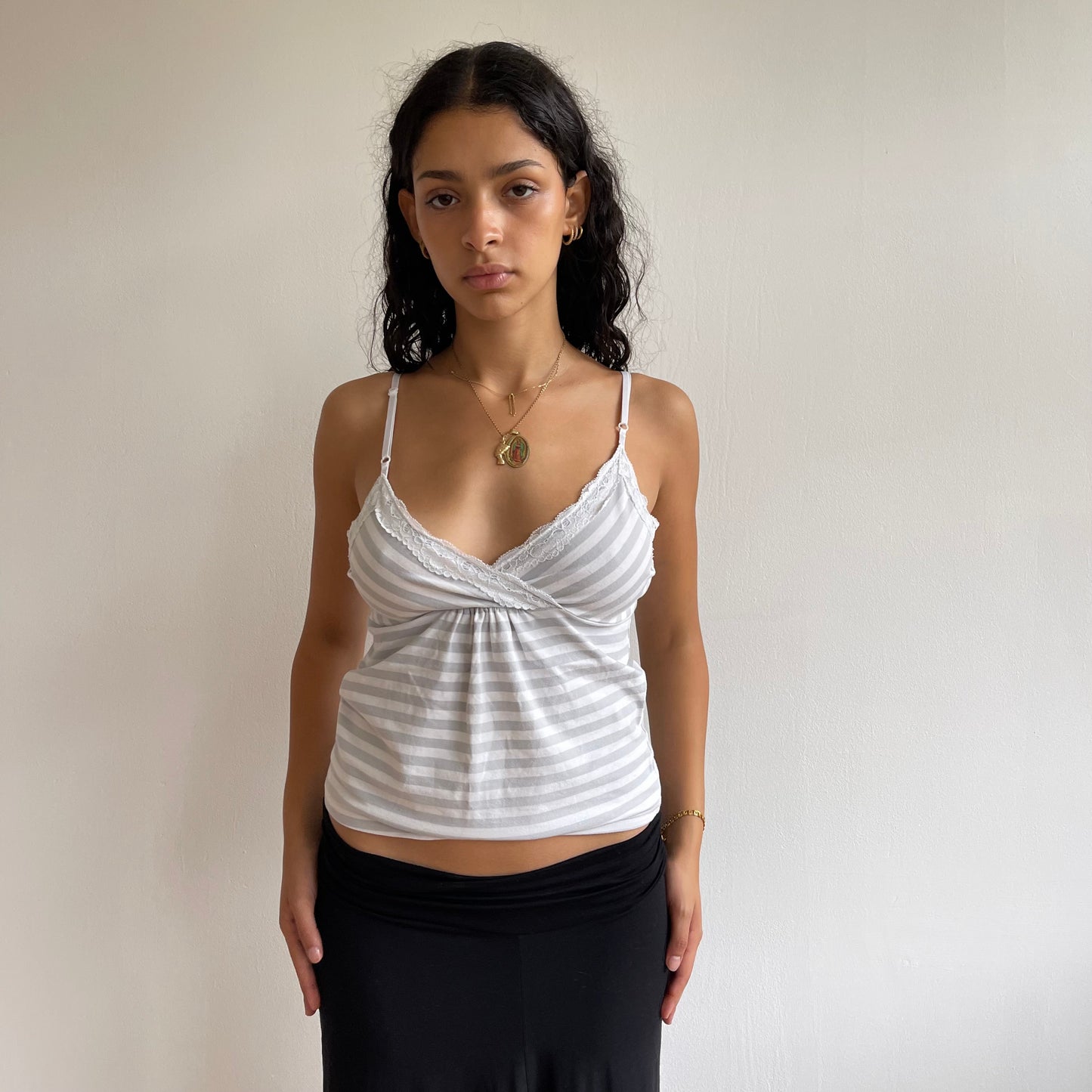 Grey and white stripe cami - Size M