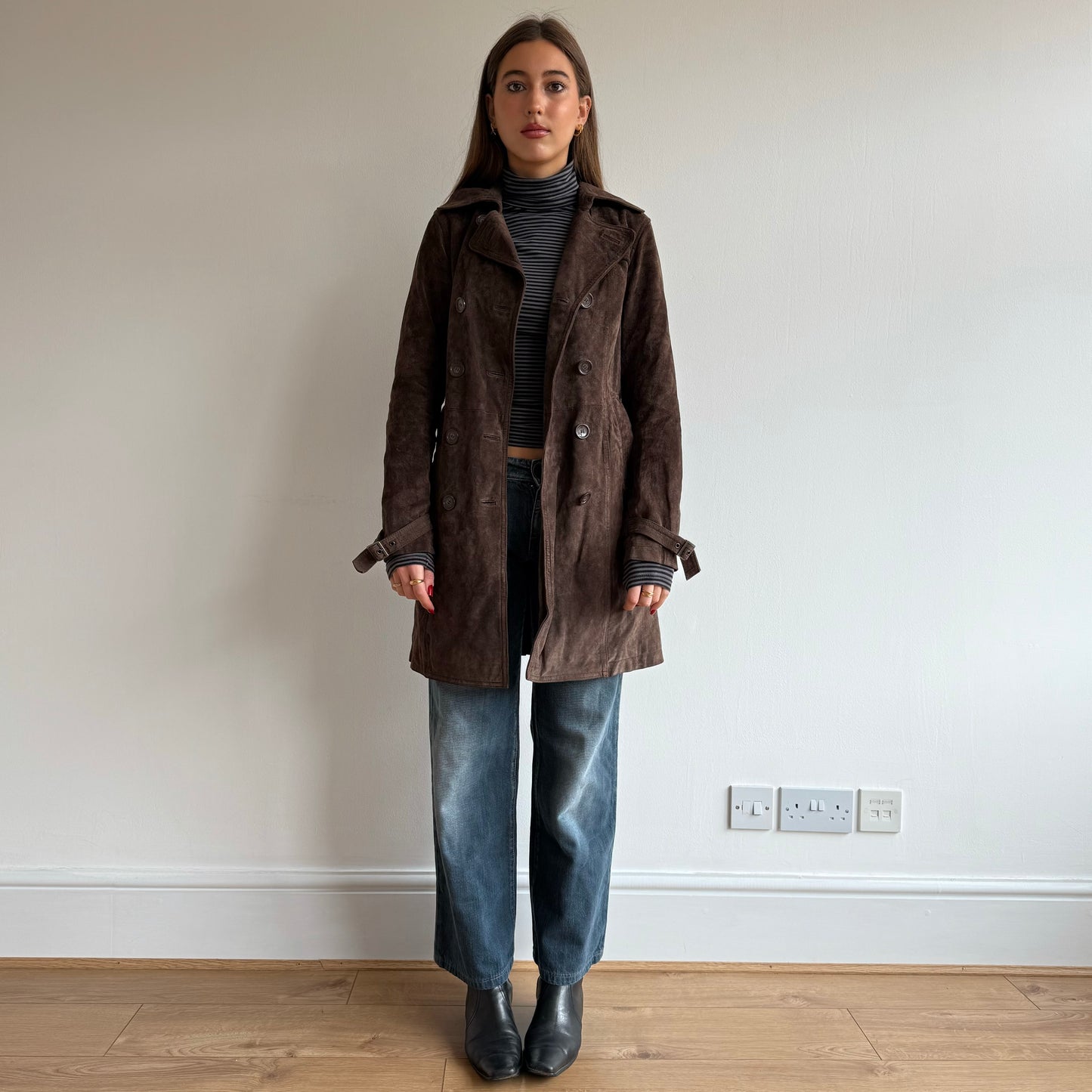 Brown suede trench coat - Size S