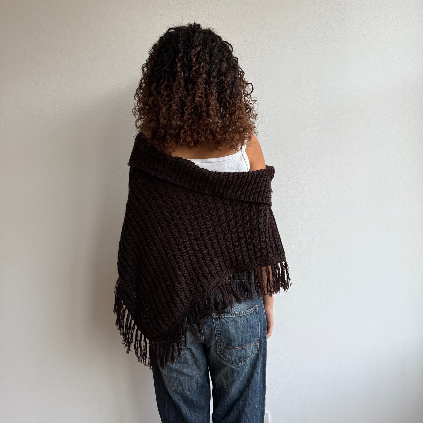 Brown knit Bardot poncho - Size M/L