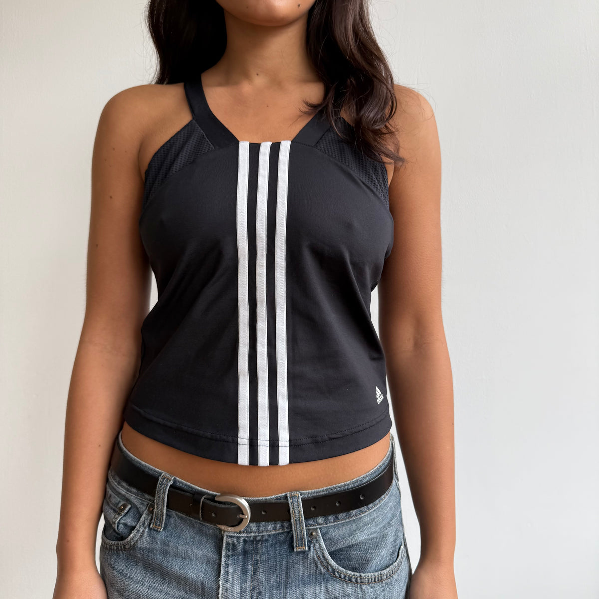 Black Adidas 3 stripe top - Size S-M