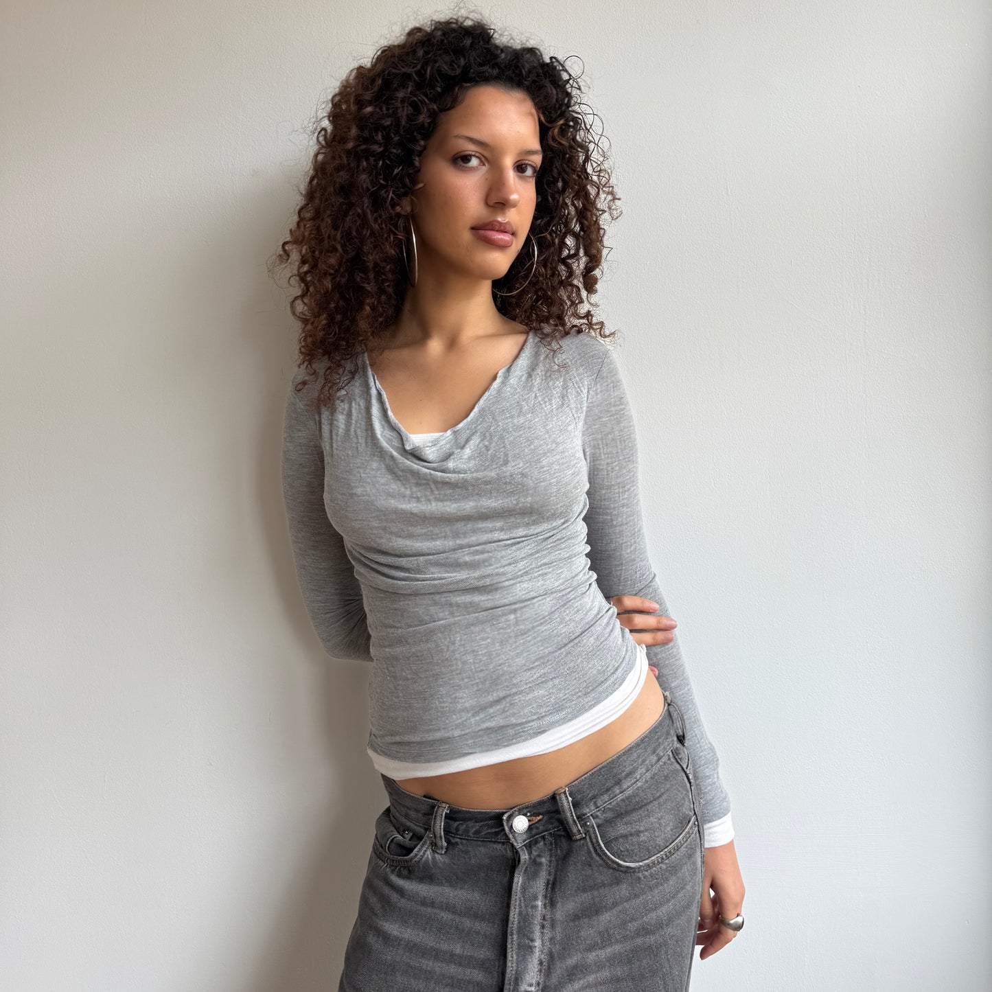 Grey double layer fine knit top - Size S + M