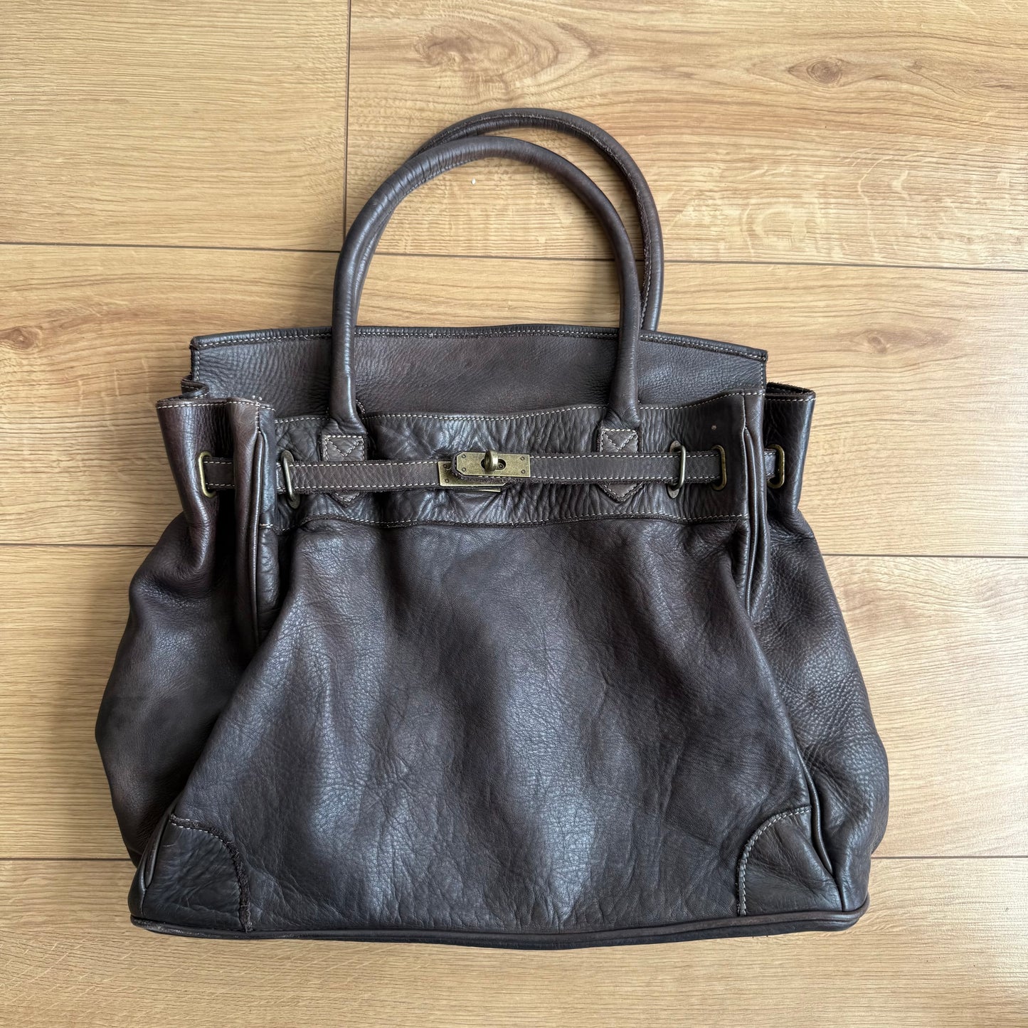 Brown leather ‘firkin’ bag - One Size