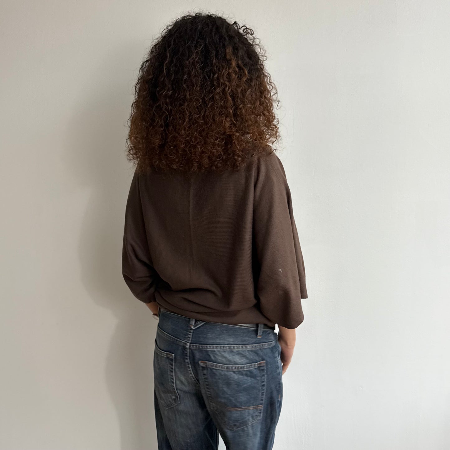 Brown slouchy 3/4 sleeve knit - Size XL