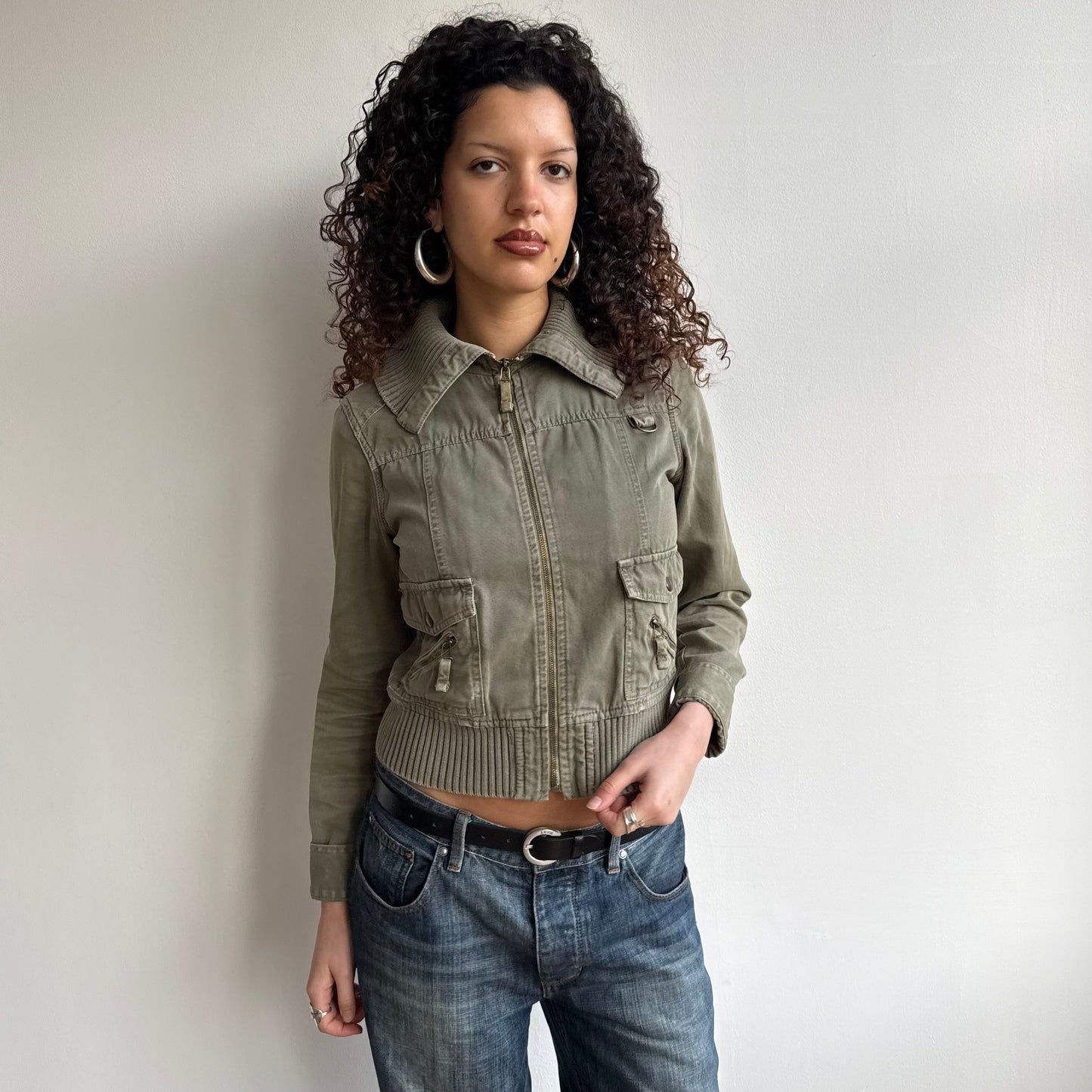 Khaki zip cargo jacket - Size XS + S/M