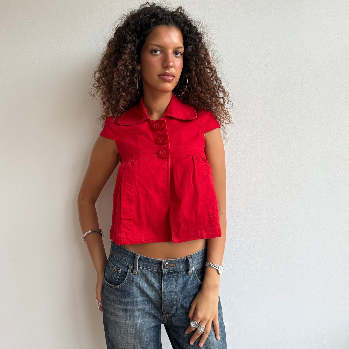 Red short sleeve peacoat - Size S