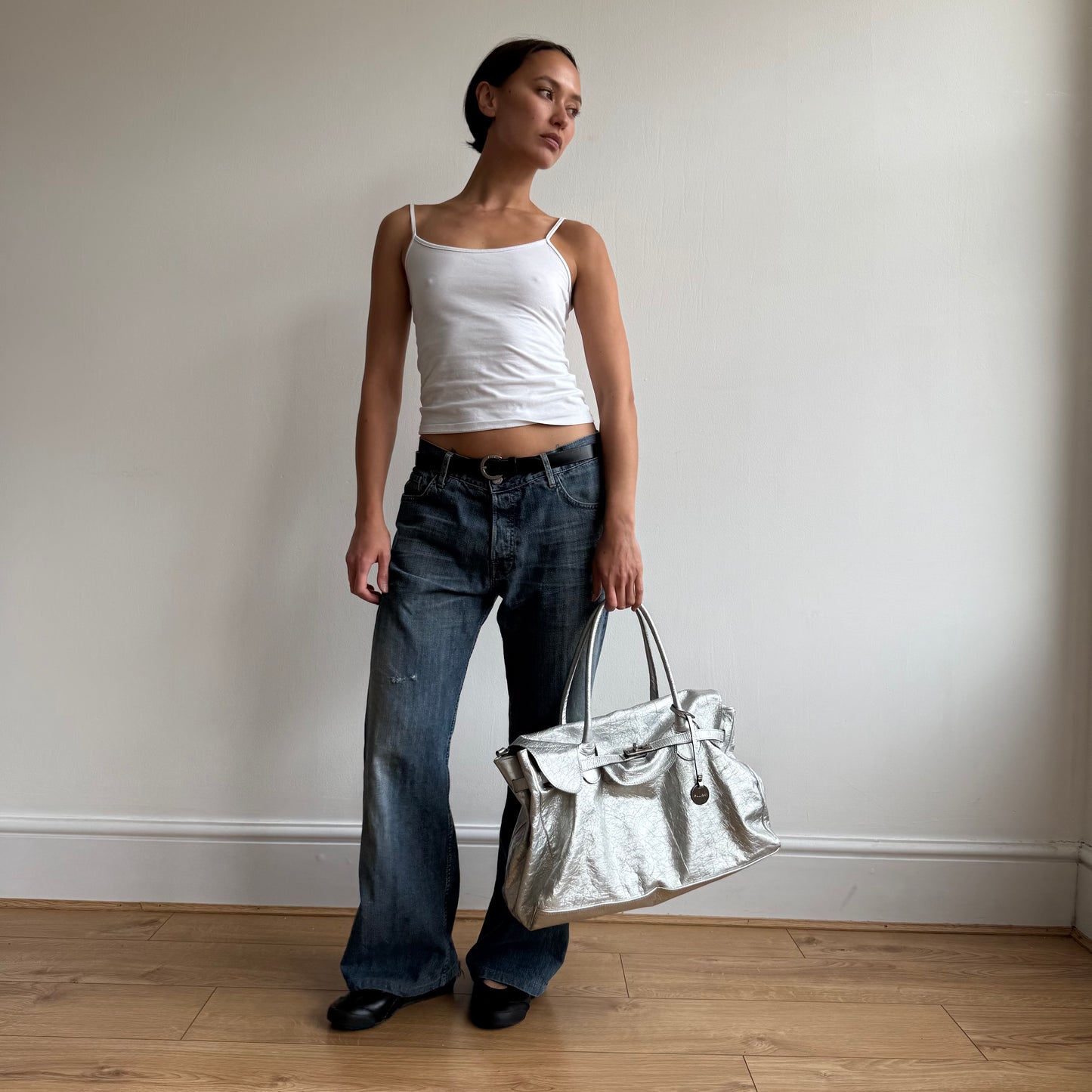 Silver leather ‘firkin’ bag - One Size