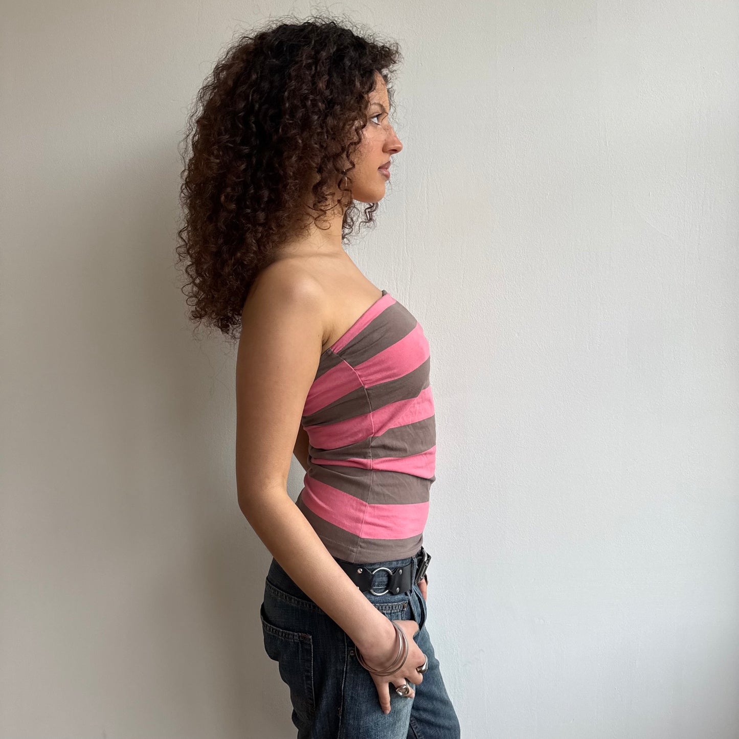 Pink + grey striped bandeau - Size M