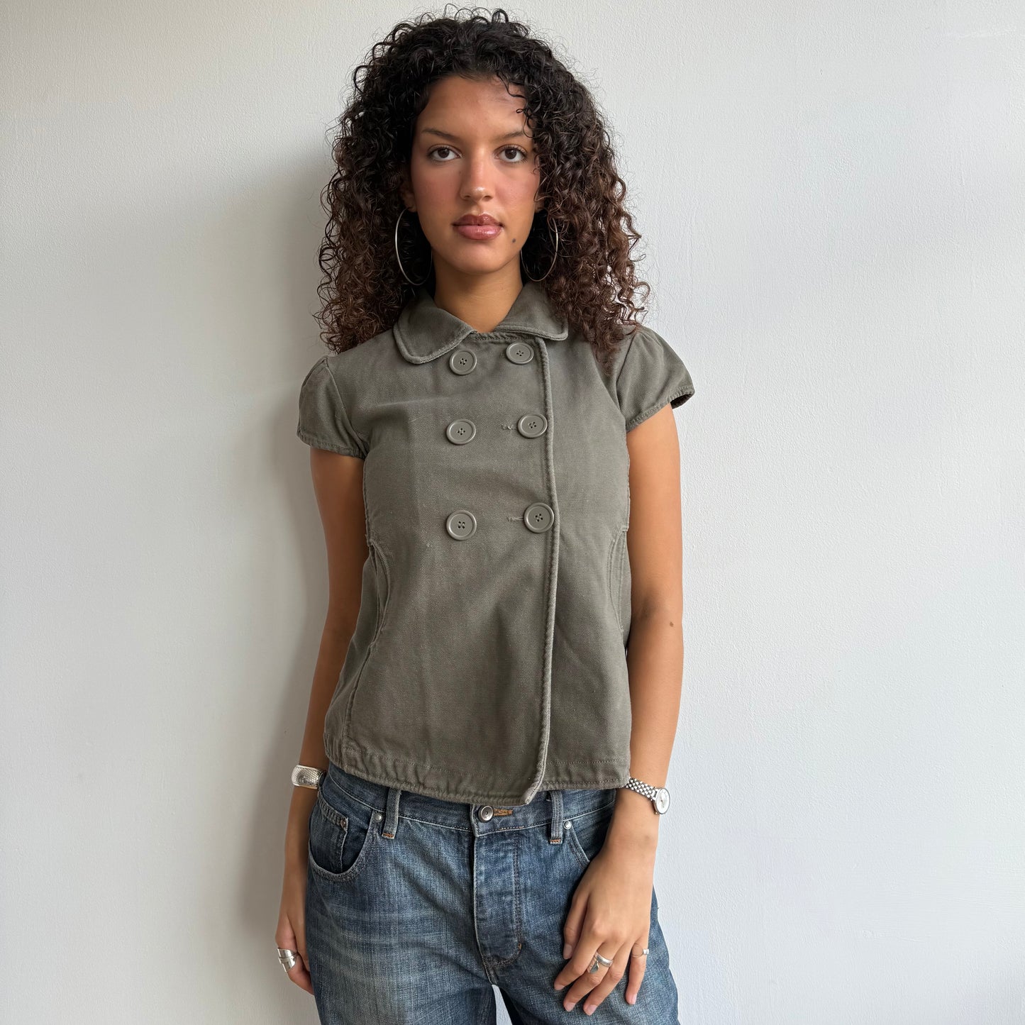 Khaki short sleeve peacoat - Size S