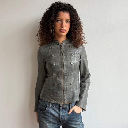 Grey leather military jacket - Size S