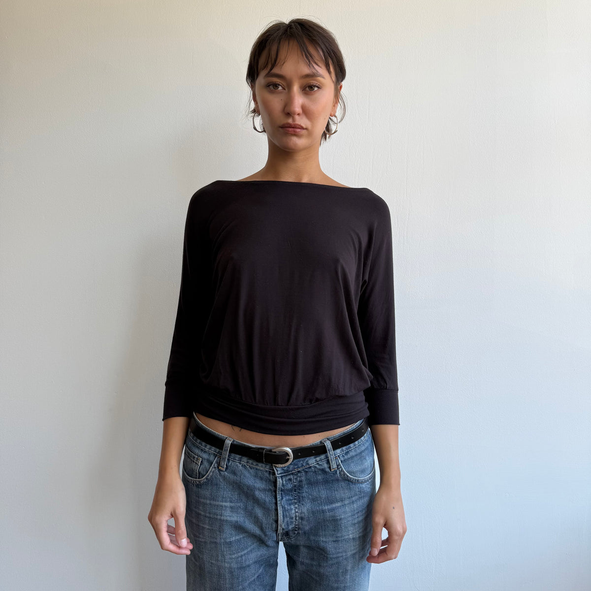 Brown slouchy 3/4 sleeve top - Size S