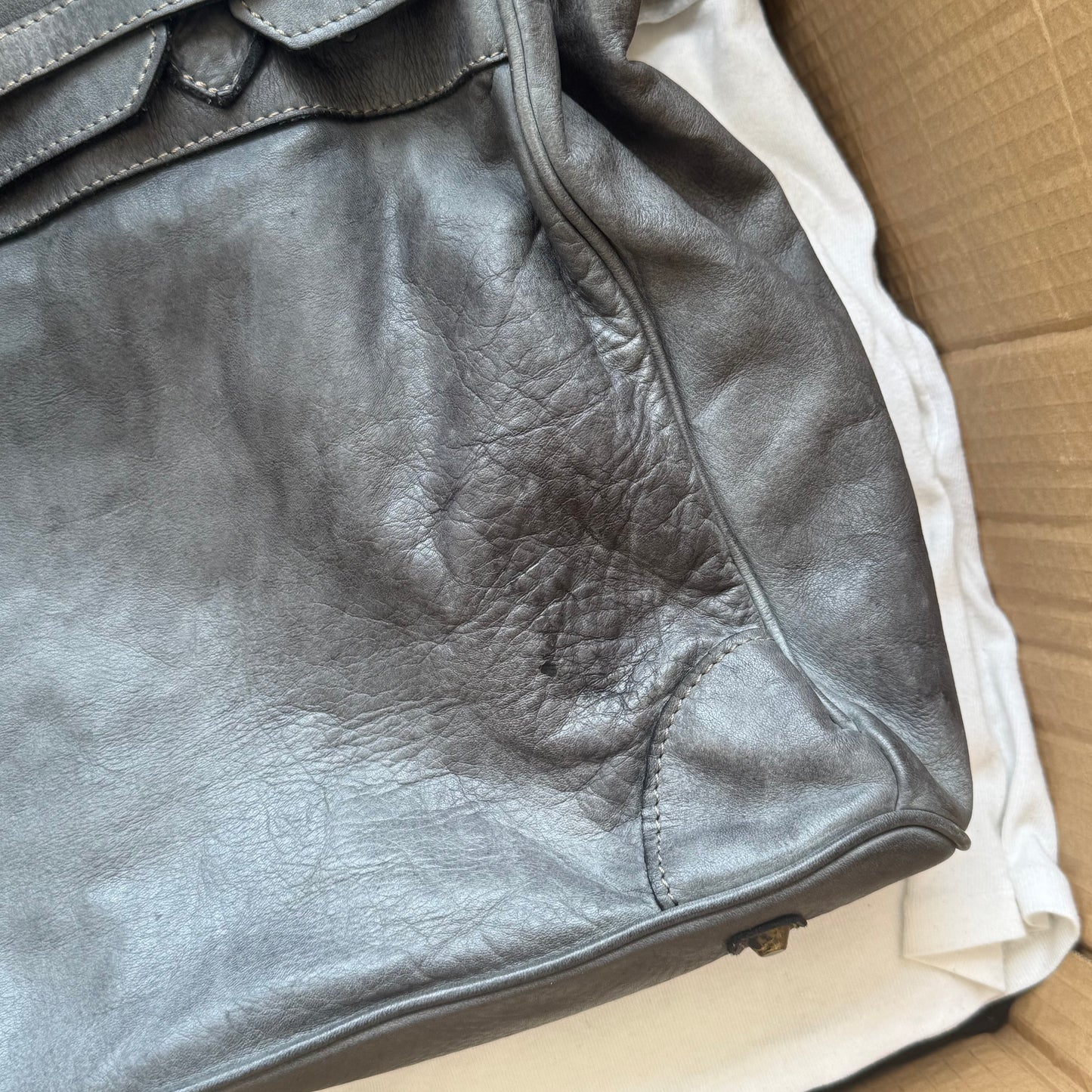 Charcoal leather ‘firkin’ bag - One Size