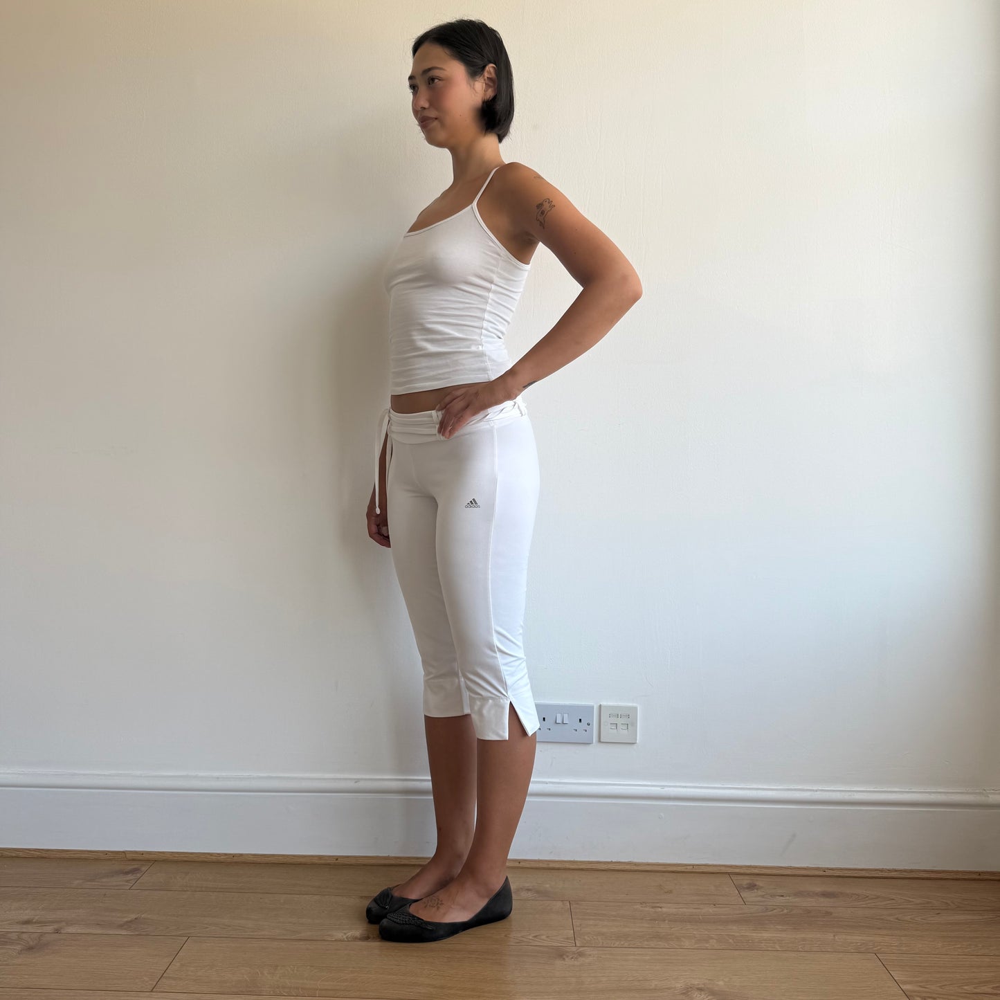 White Adidas tie belt capris - Size S