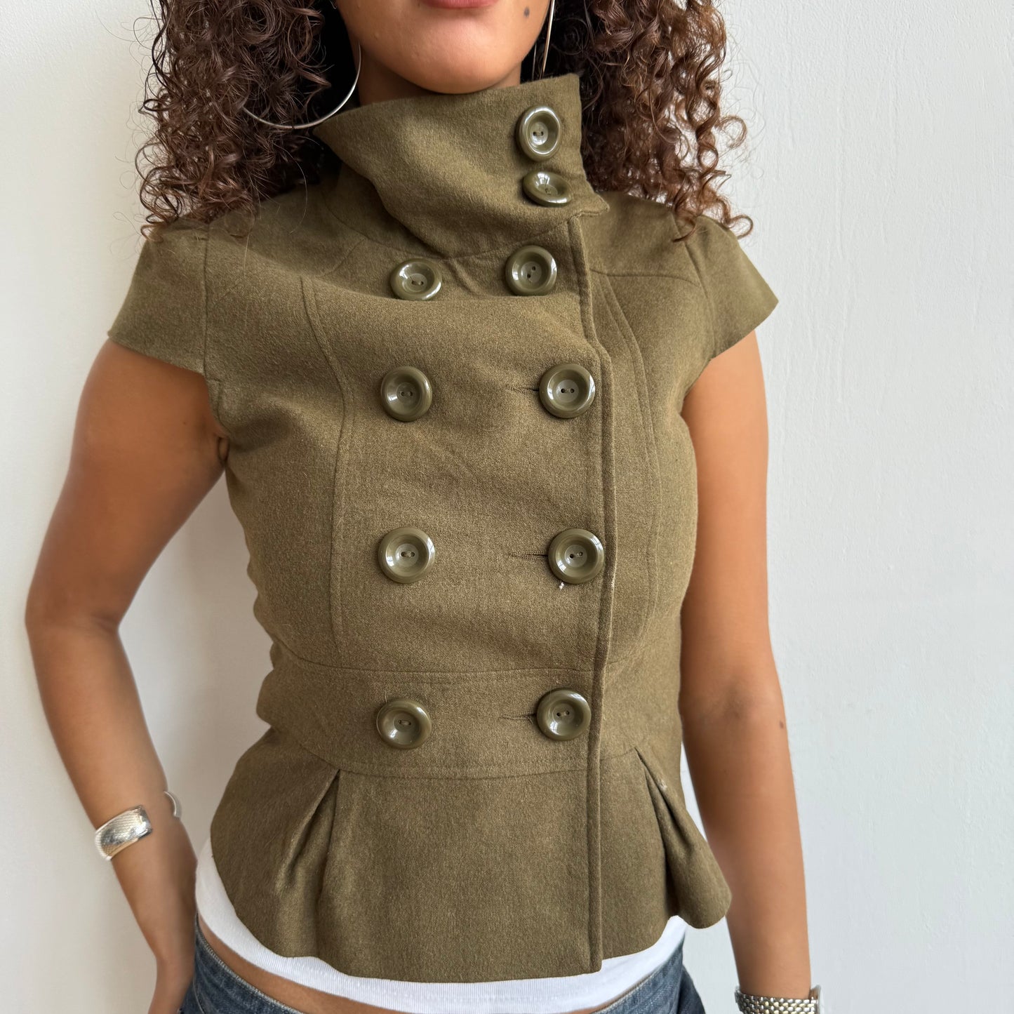 Khaki short sleeve peacoat - Size XS
