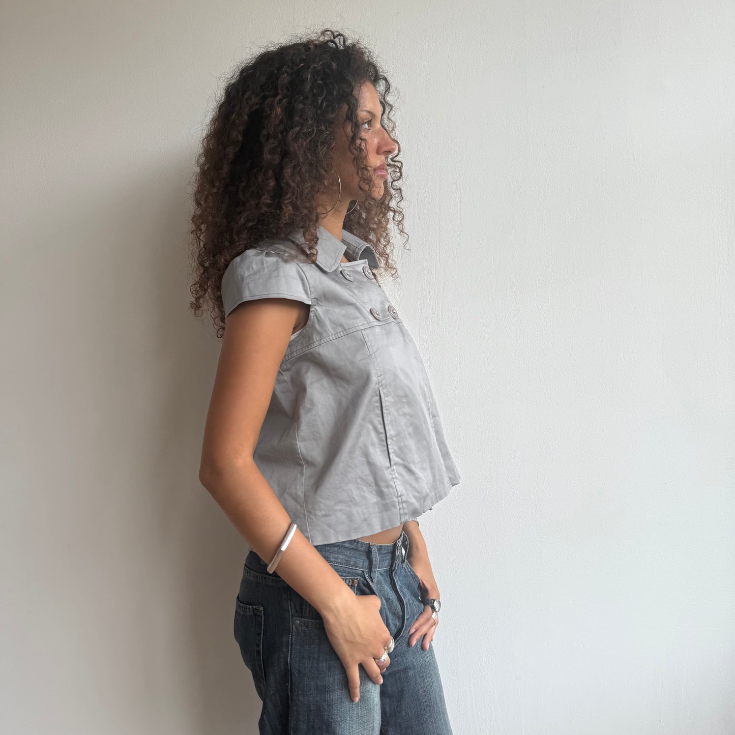 Grey short sleeve peacoat - Size M