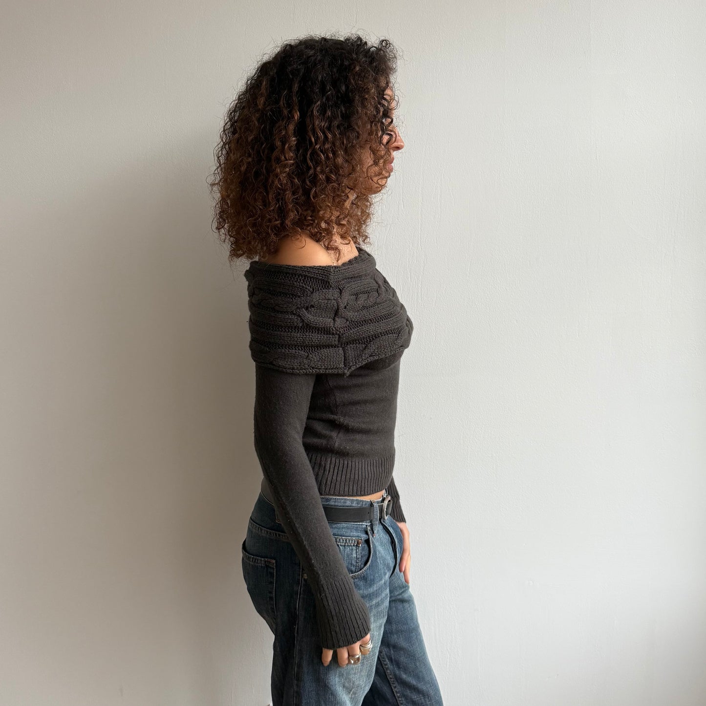 Brown cable knit bardot knit - Size S