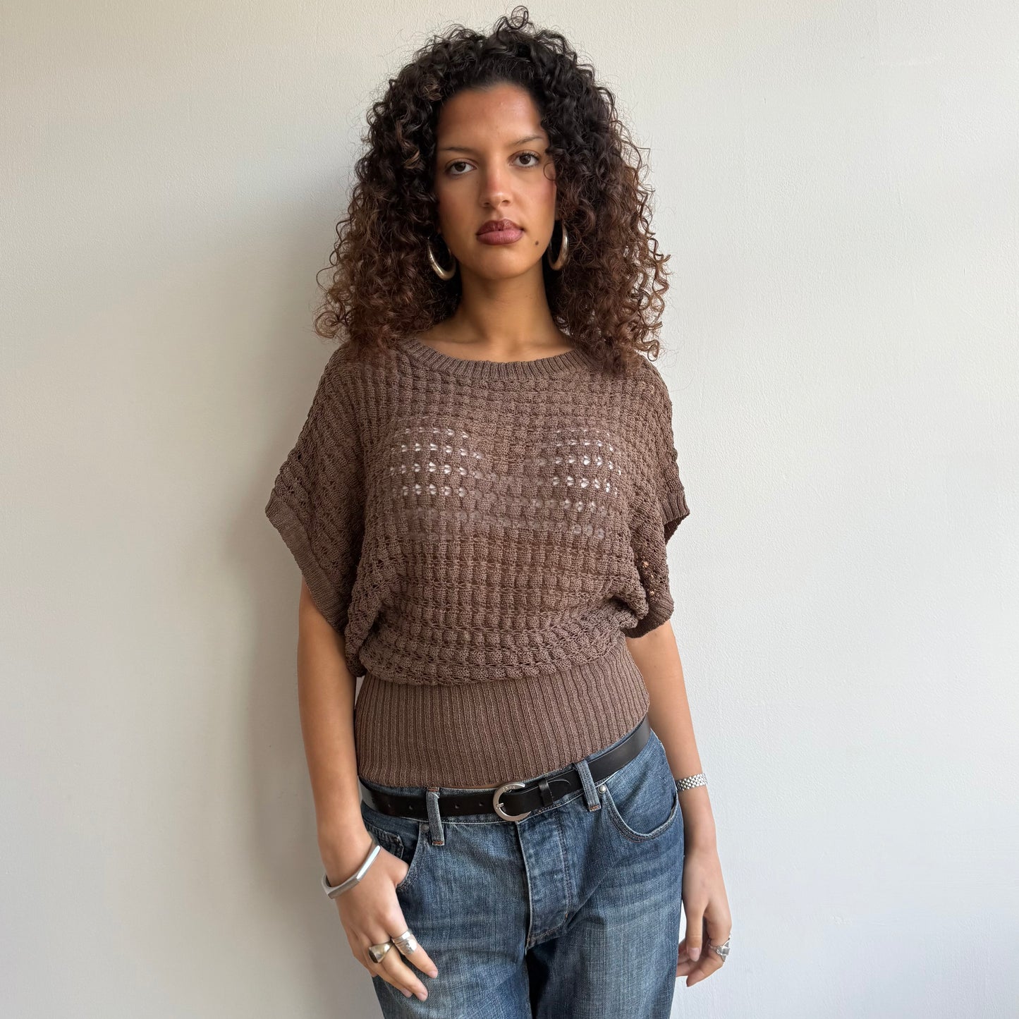 Brown knit slouchy jumper - Size S
