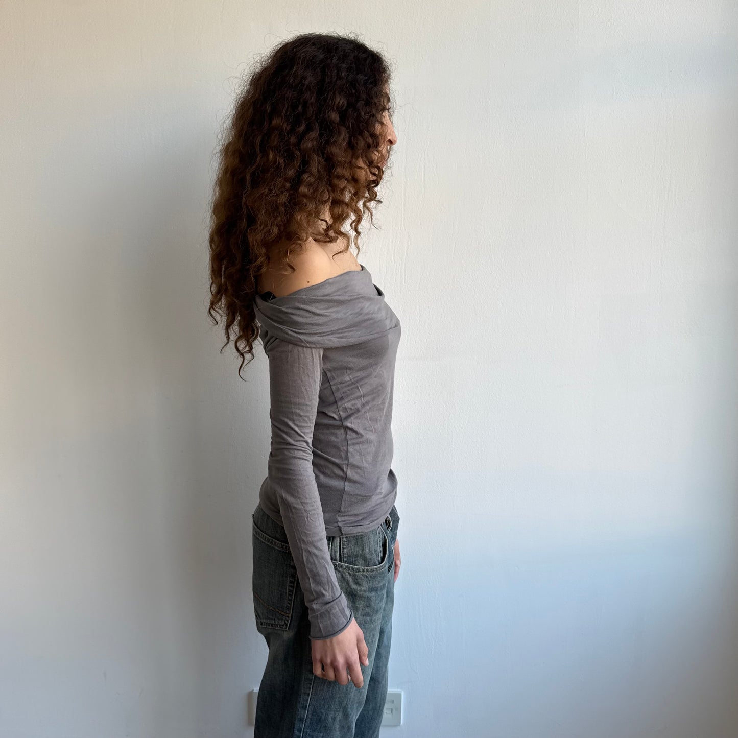 Taupe bardot fold over top - Size S