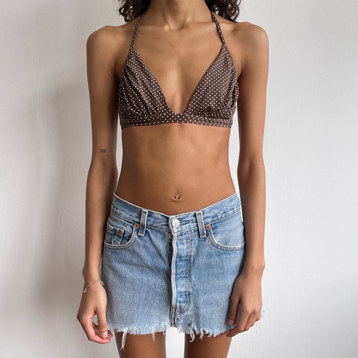 Brown polka dot bikini top - Size S