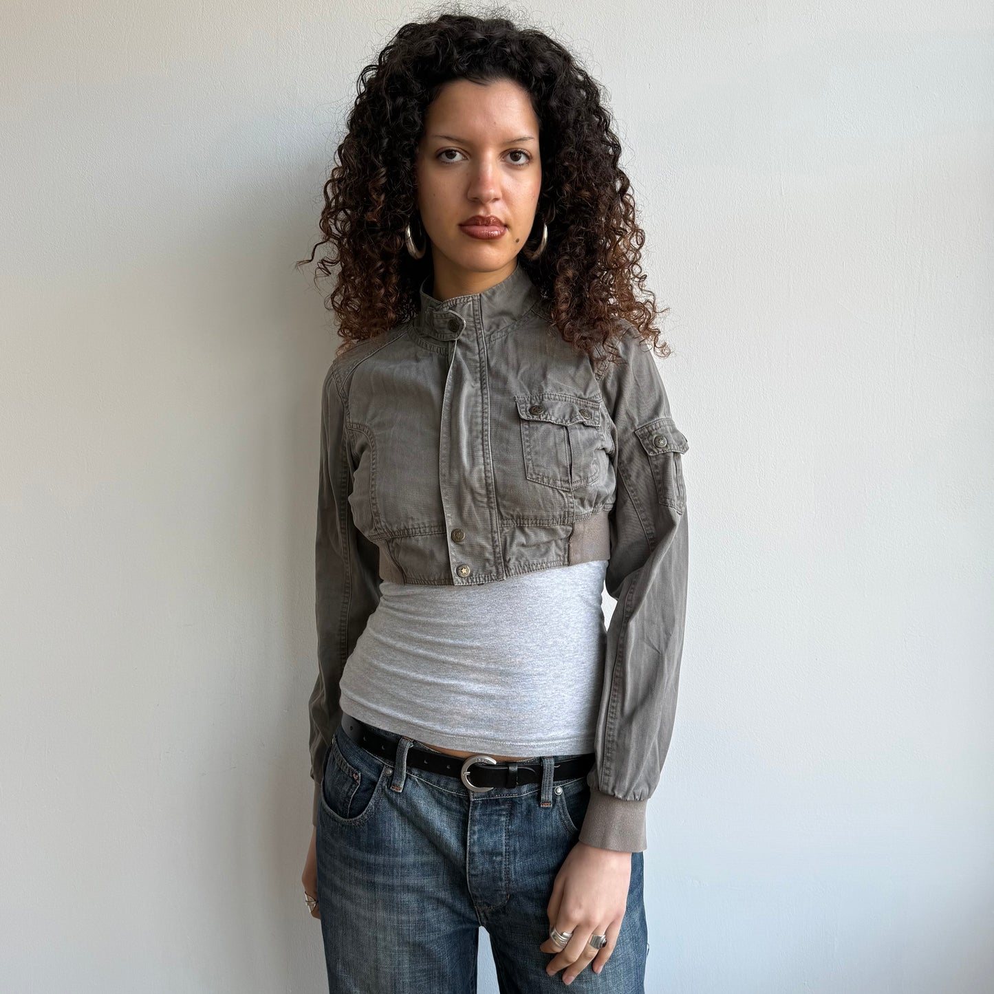 Khaki cargo cropped jacket - Size M