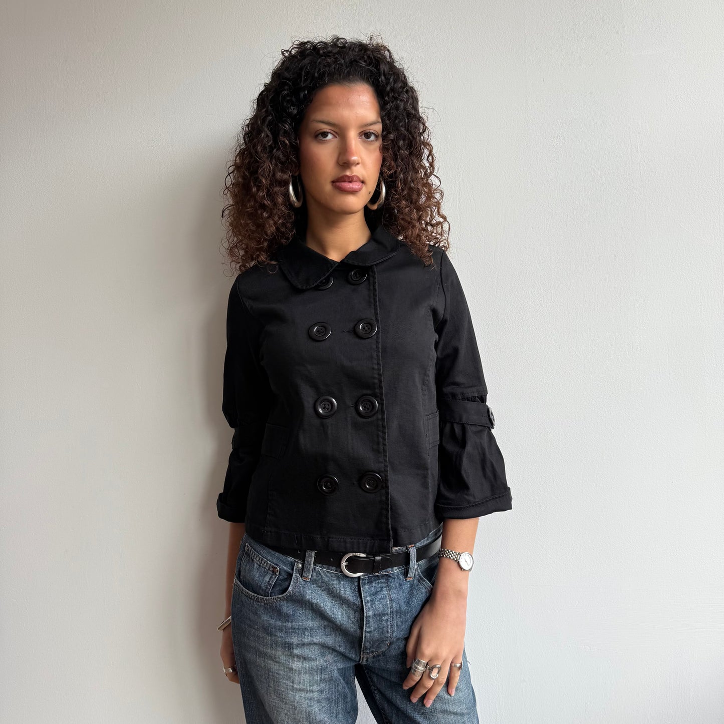 Black 3/4 sleeve peacoat - Size S