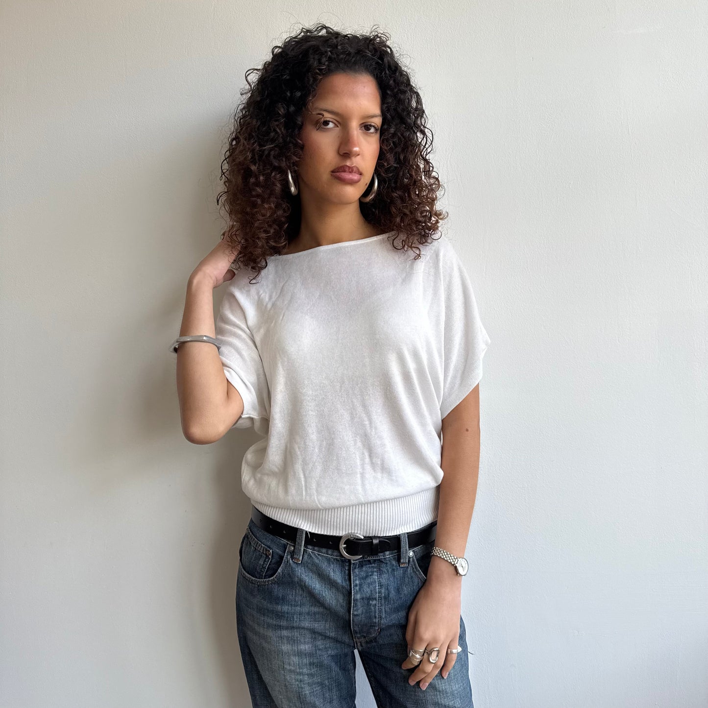 White short sleeve slouchy knit - Size M