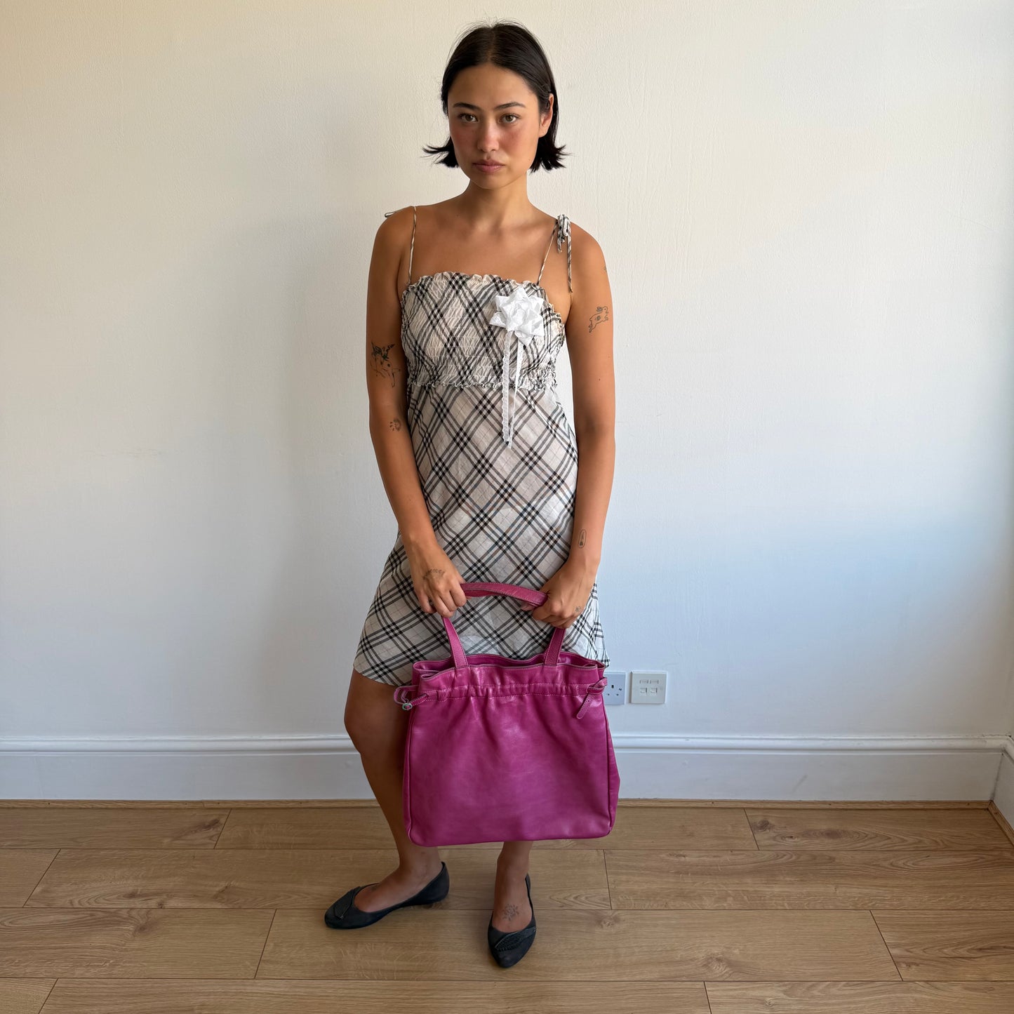 Hot pink leather handbag - One Size